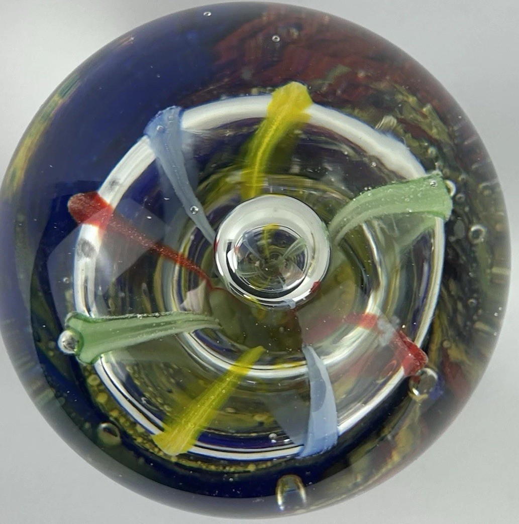 Vintage Art Glass Swirl Bubble Hand blown Paperweight Sulfur Press colorful