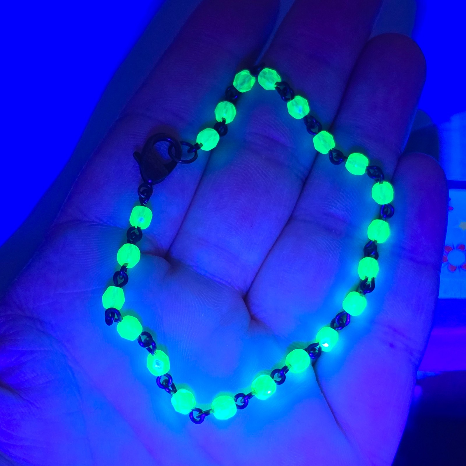 Opal Blue Uranium Glass Bracelet Fire Polished Czech Beads