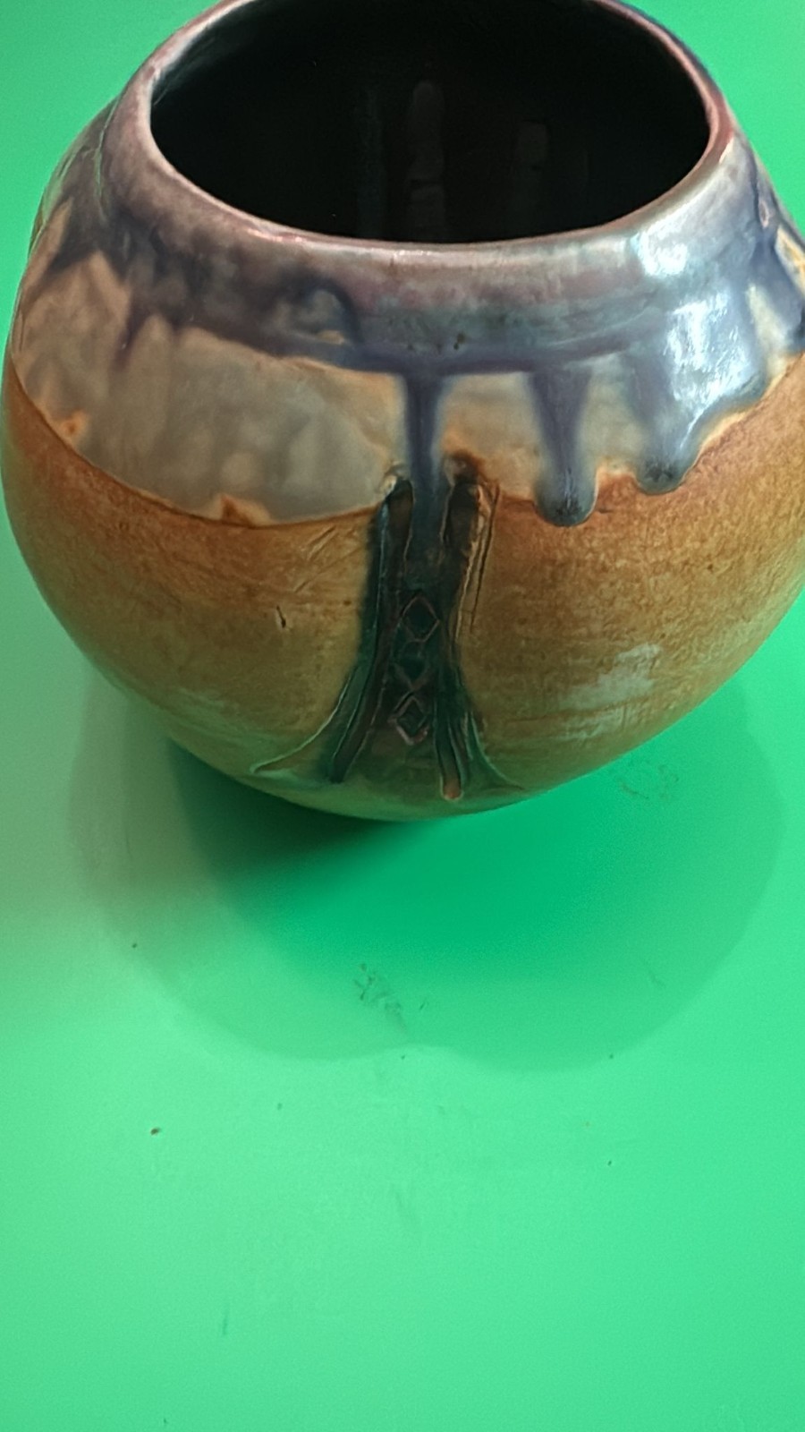 Vintage Studio Pottery Vase – Signed, Hand Thrown, Drip Glaze, Matte Brown