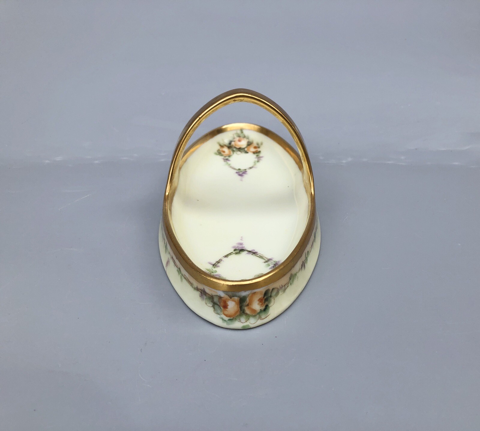 Vintage RS Germany Oval Porcelain Bowl Shallow Basket Pink Rose Gold Gilt