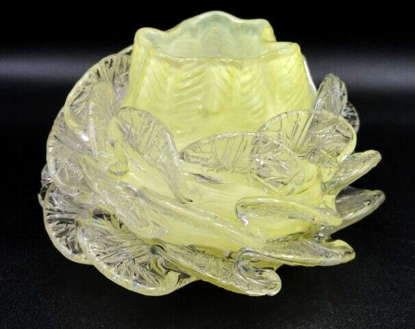 Antique Victorian Bohemian Opal Yellow Art Glass Mini Floriform Art Glass Vase