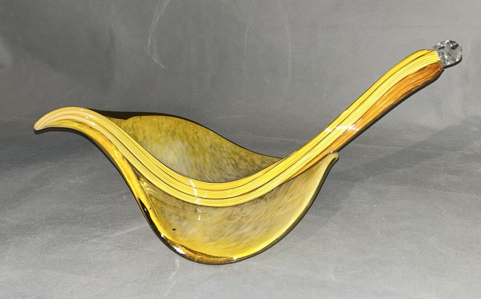 Vtg Leaf Form Sculpture Murano Style Art Glass Hand Blown 18″ Hanging Yellow