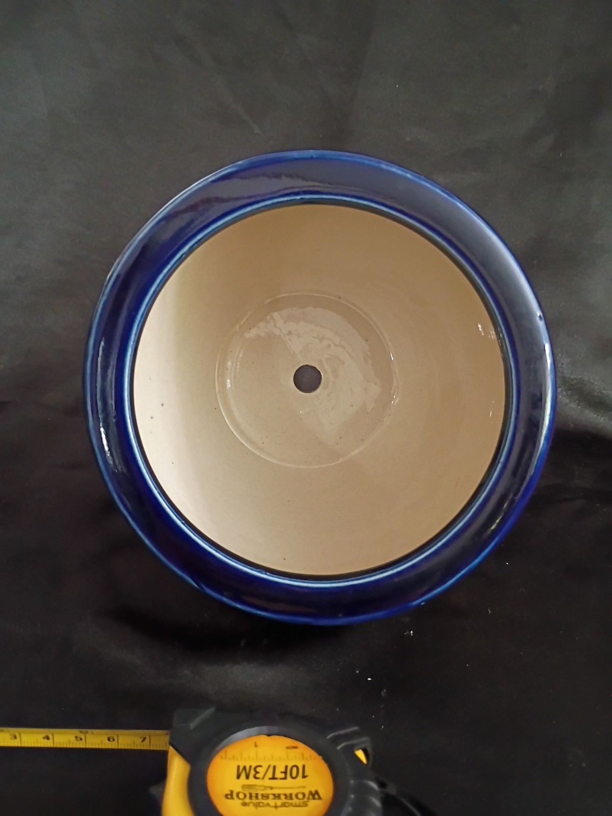 Ceramic Glazed Cobalt Blue Round Planter Pot Jardiniere Butterfly Design 5″ X 6″