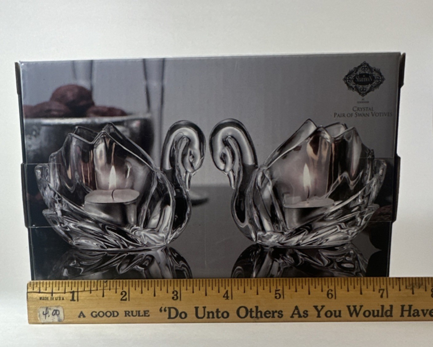 Godinger PAIR OF SWAN VOTIVES Clear Shannon Crystal Tealights Candles 3.5″