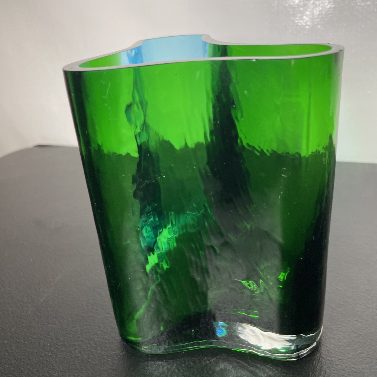 Southern Living Green Clear and Blue Art Glass Vase And Ash Tray Set Of 2