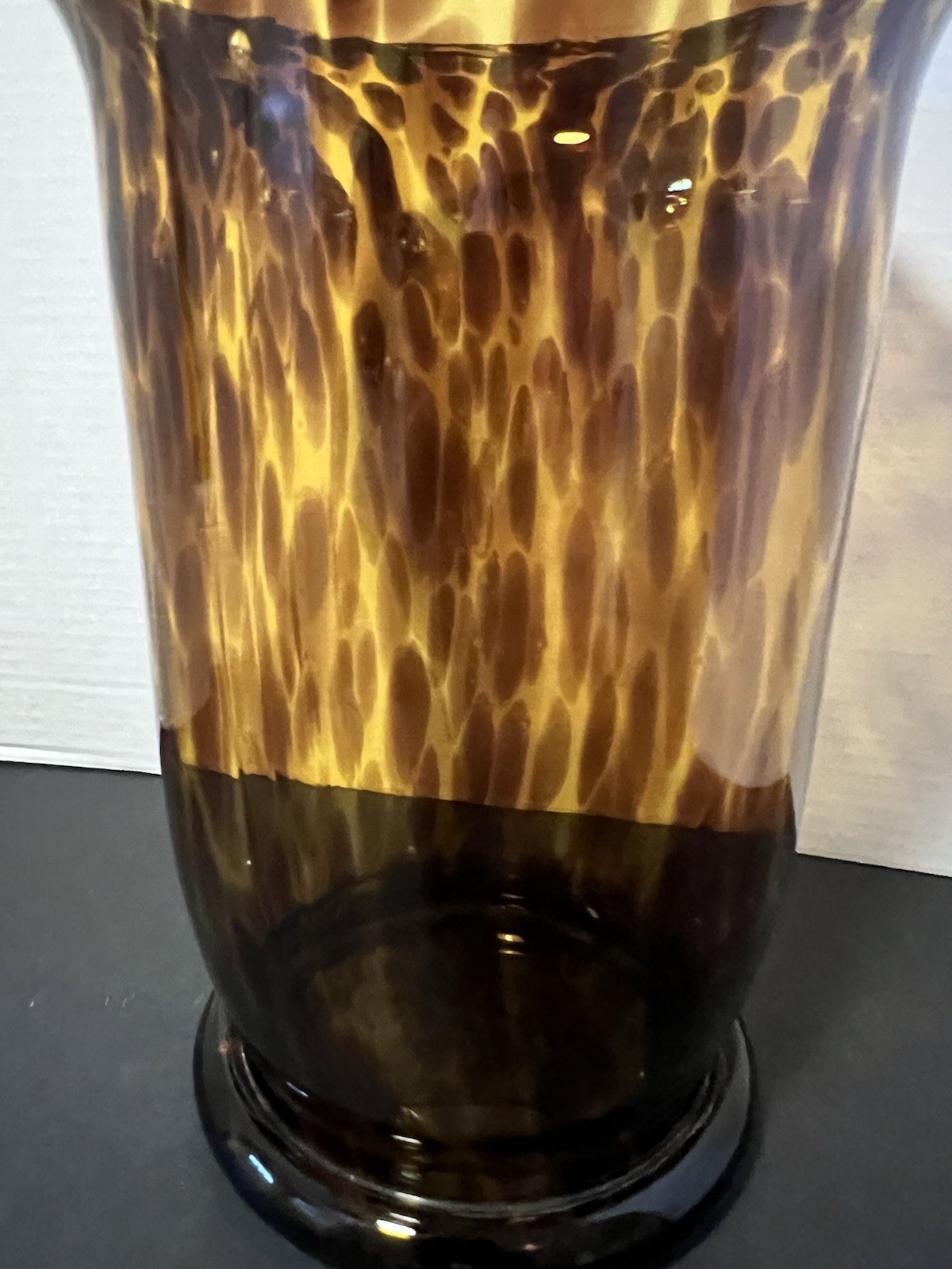 Vintage Tortoise Shell HandBlown Art Glass Vase Rich Amber Brown Tones 10 1/4”H