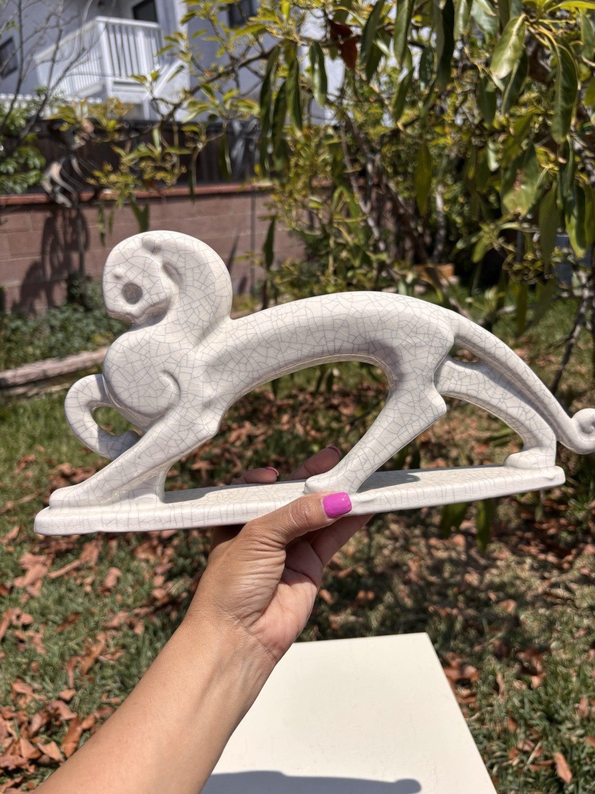 Art Deco Crackle Glaze Crouching 14” Feline/panther unmarked