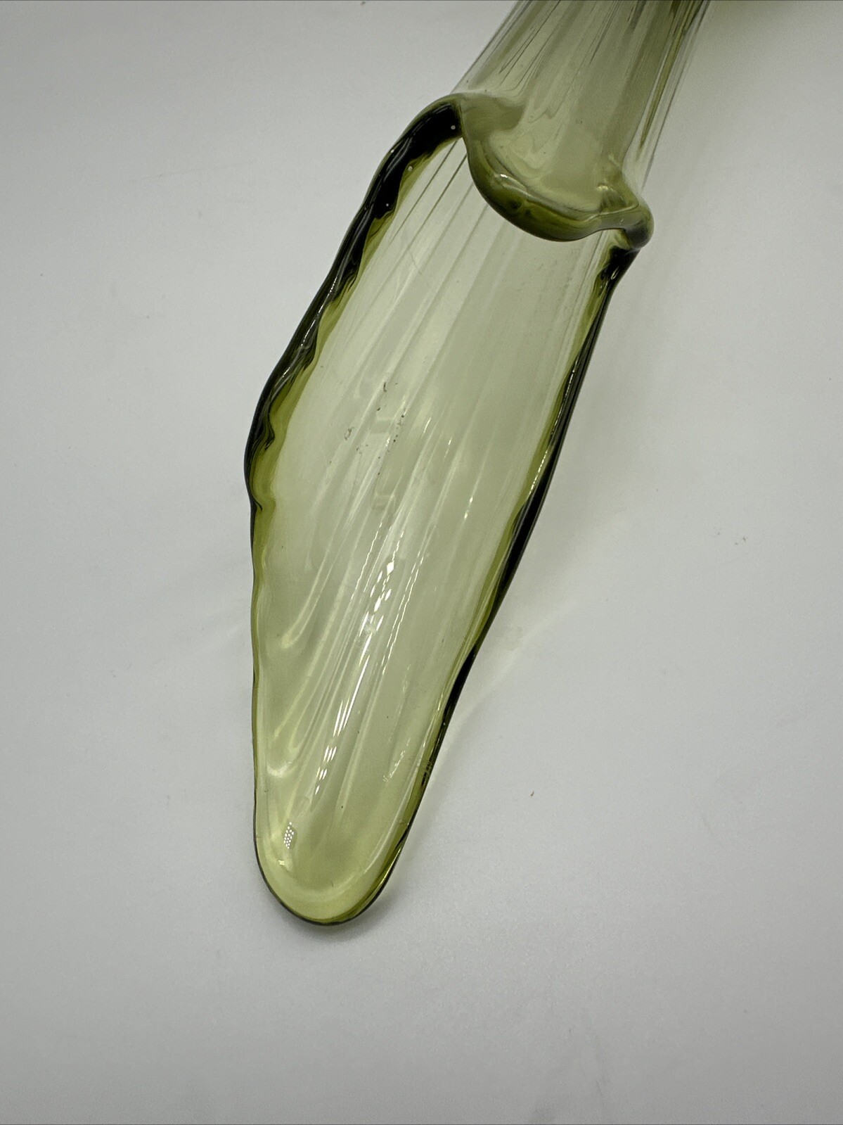 Vintage Fenton OVG Colonial Green Cut and Block Swung Glass Vase 22″