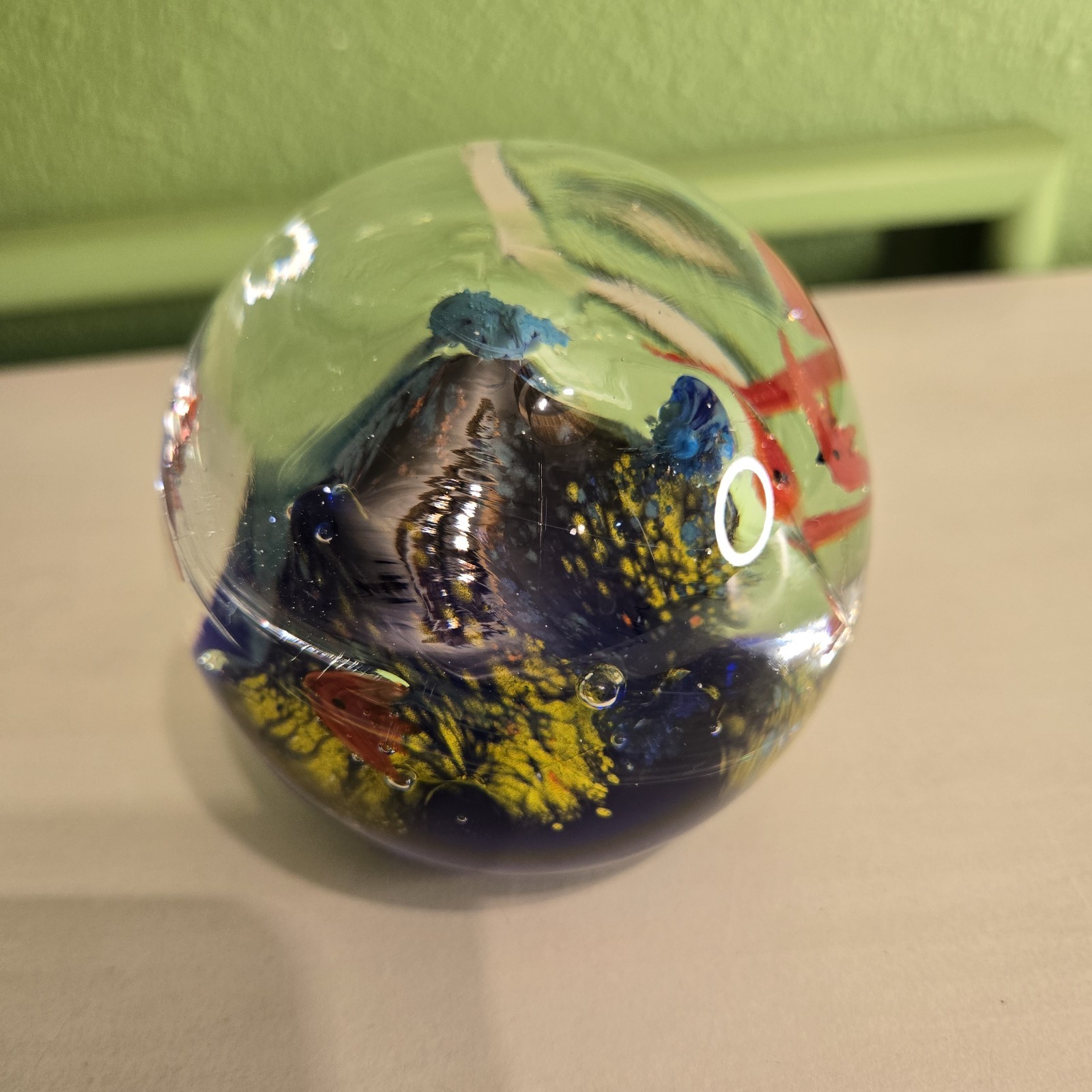 Art Glass Paperweight Underwater Sea Life Scene Colorful 4″x3.5″