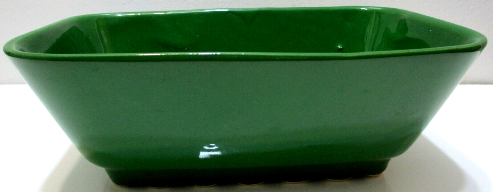Vintage Shawnee Pottery Planter Rectangular Green Glaze Scalloped Base 9 1/8″ L