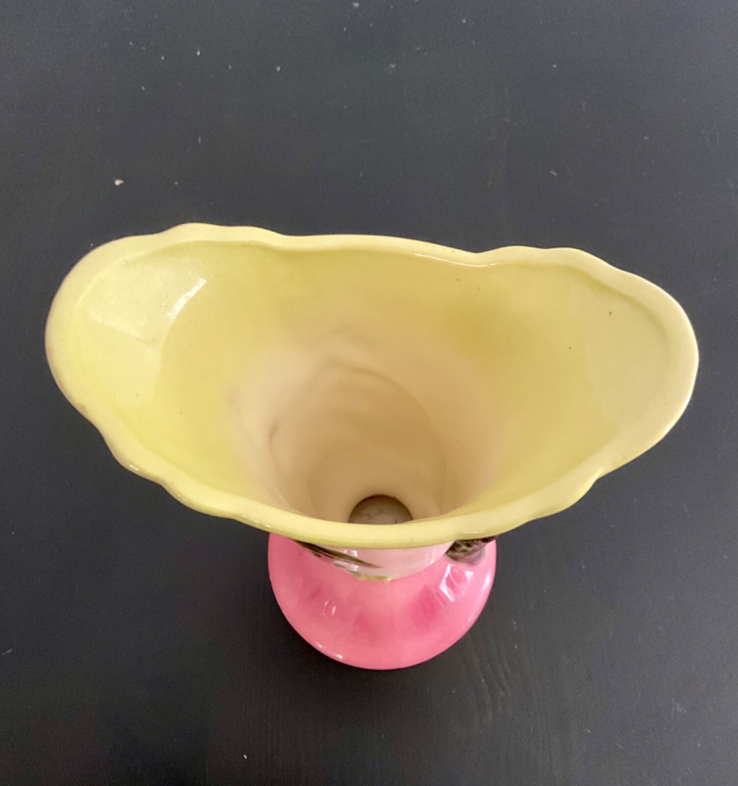 HULL Pottery Vase Pink and Yellow Glossy finish Wide mouth Made in USA