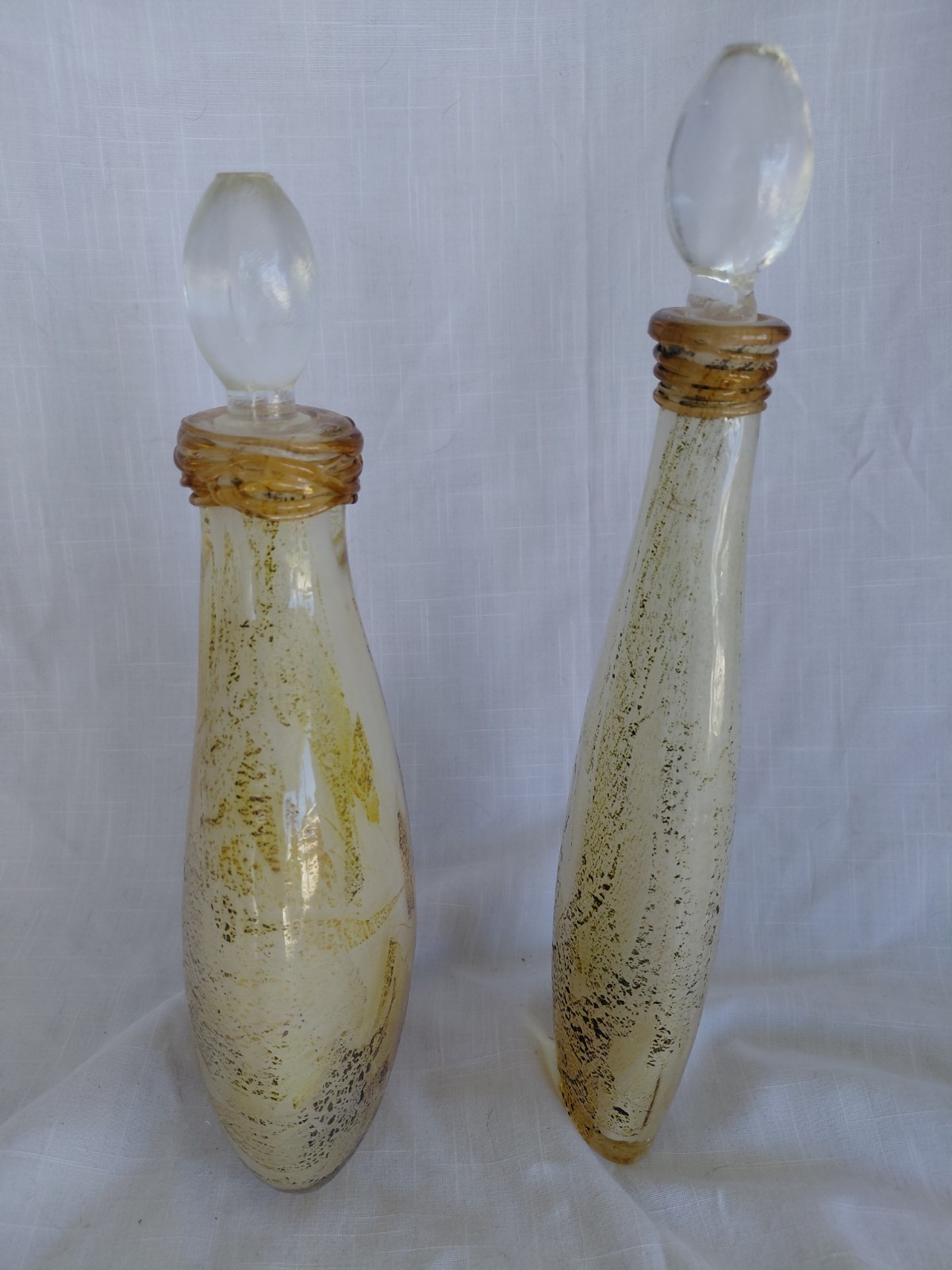 Vintage Abstact MONTAAGE ART GLASS VASE PAIR MADE in INDIA 1998 Artevenue Delhi