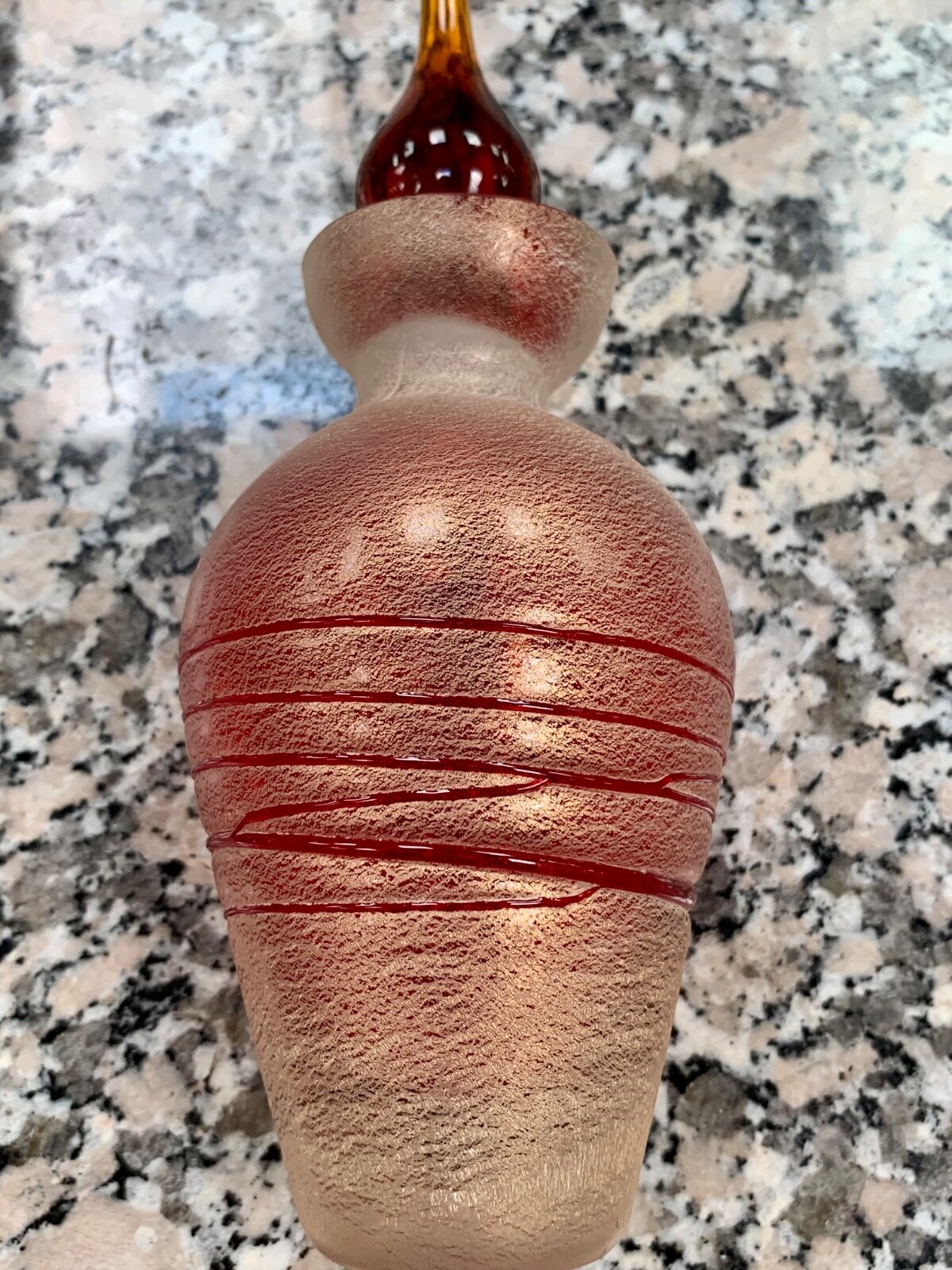 Red Art Glass Perfume Bottle With Stopper 6.75 Inches