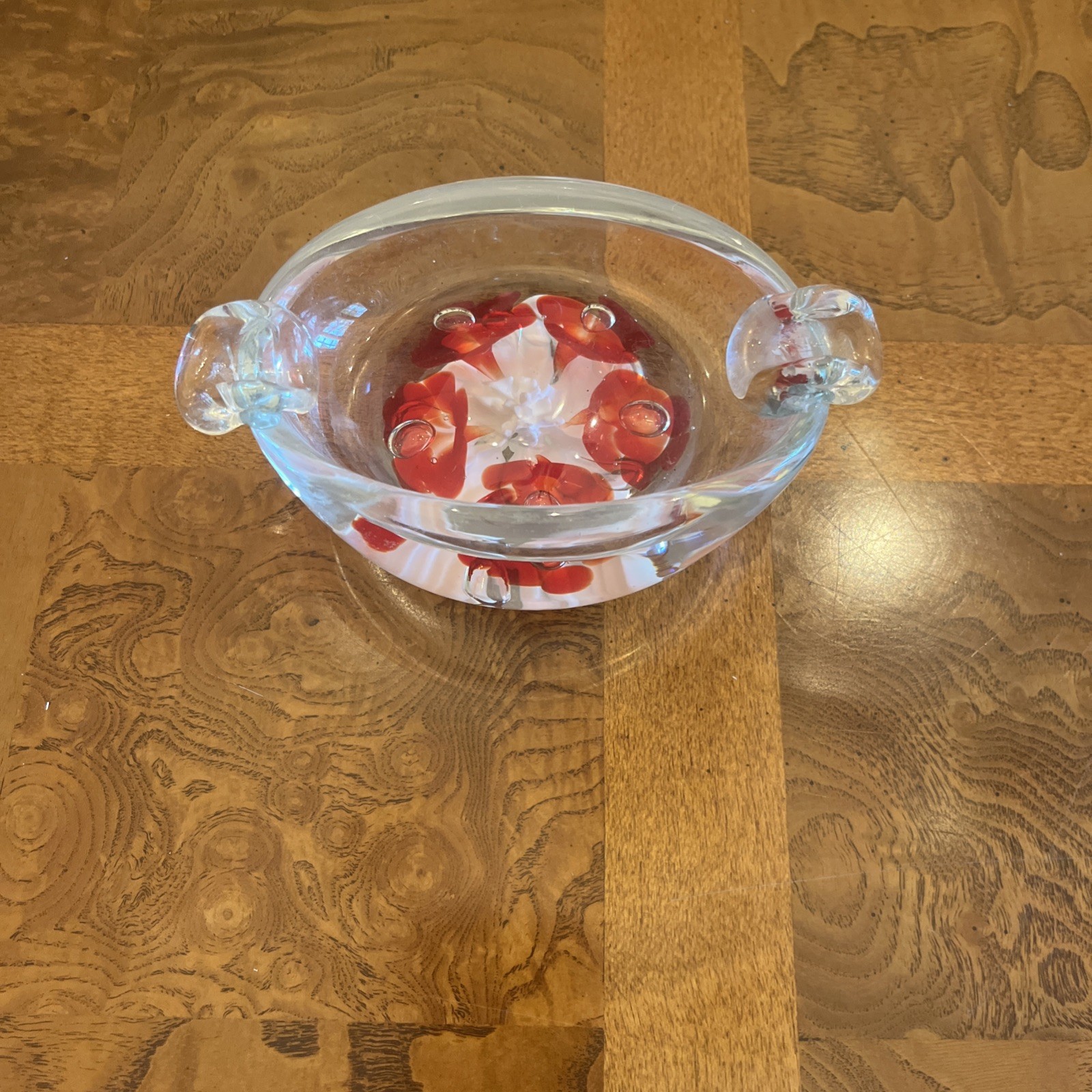 Vintage St. Clair Art Glass Floral Ashtray Paperweight Oval 1970