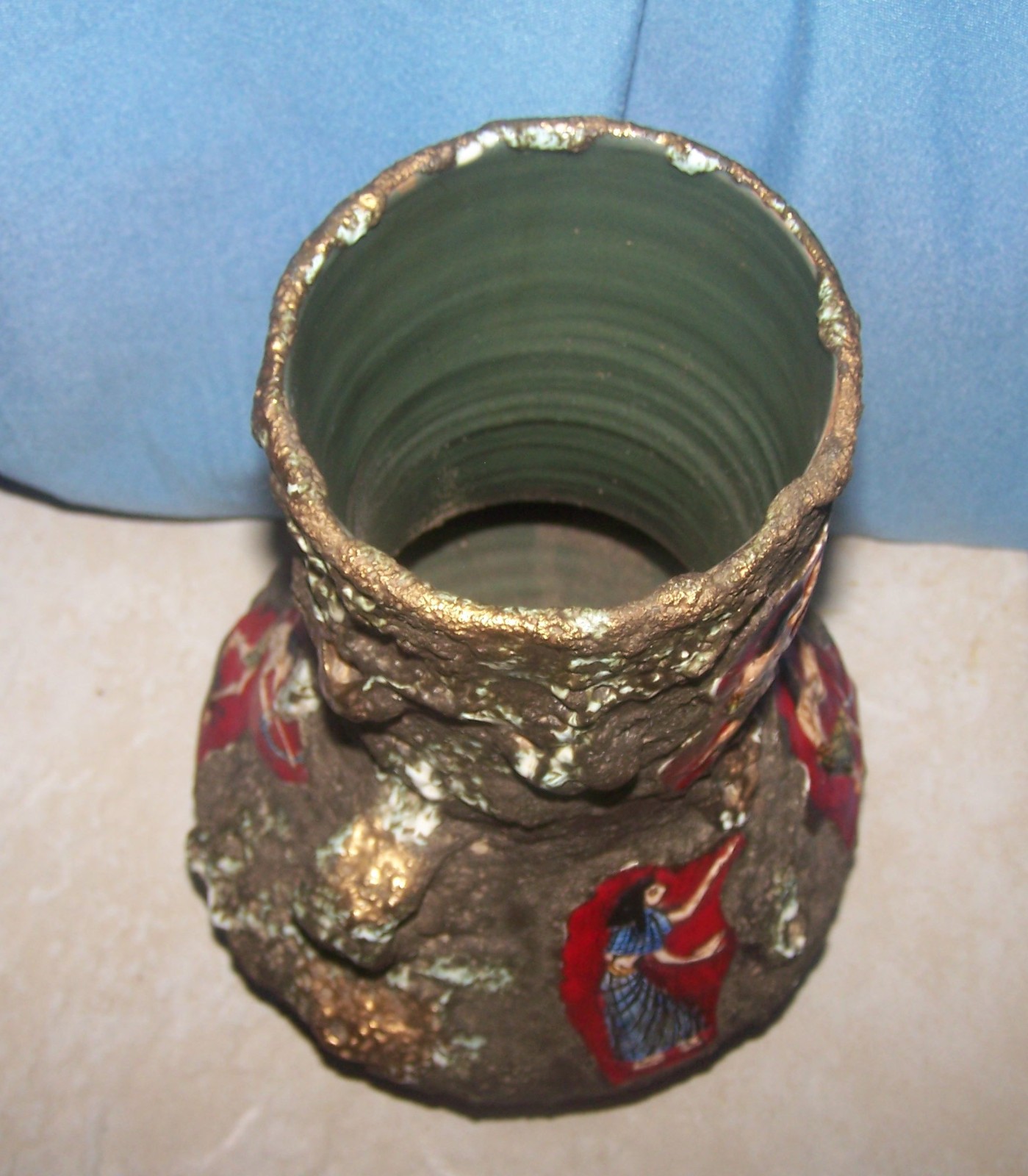 Huge ITALO CASINI Brutalist Volcanic Lava Glaze Pottery Vase Italy Egyptian MCM