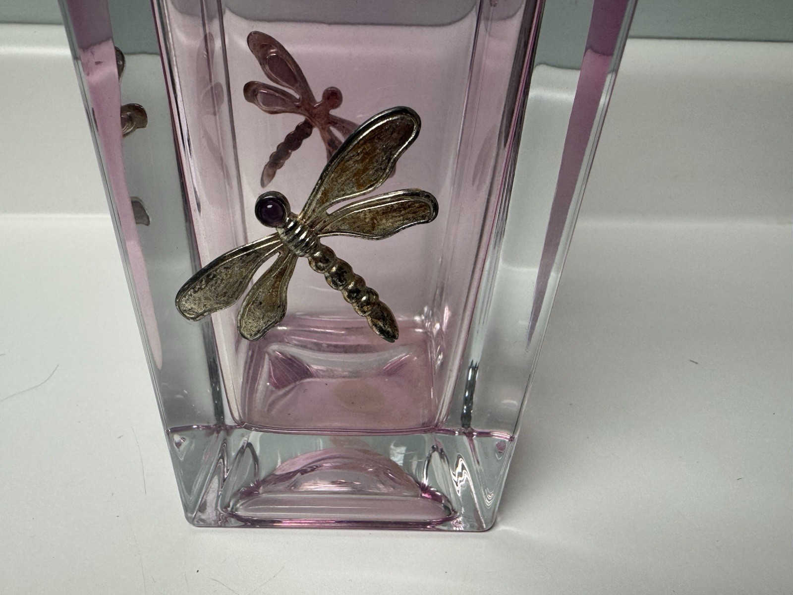 Vintage Teleflora Pink Czech Republic Crystal Case W/ Dragonflies