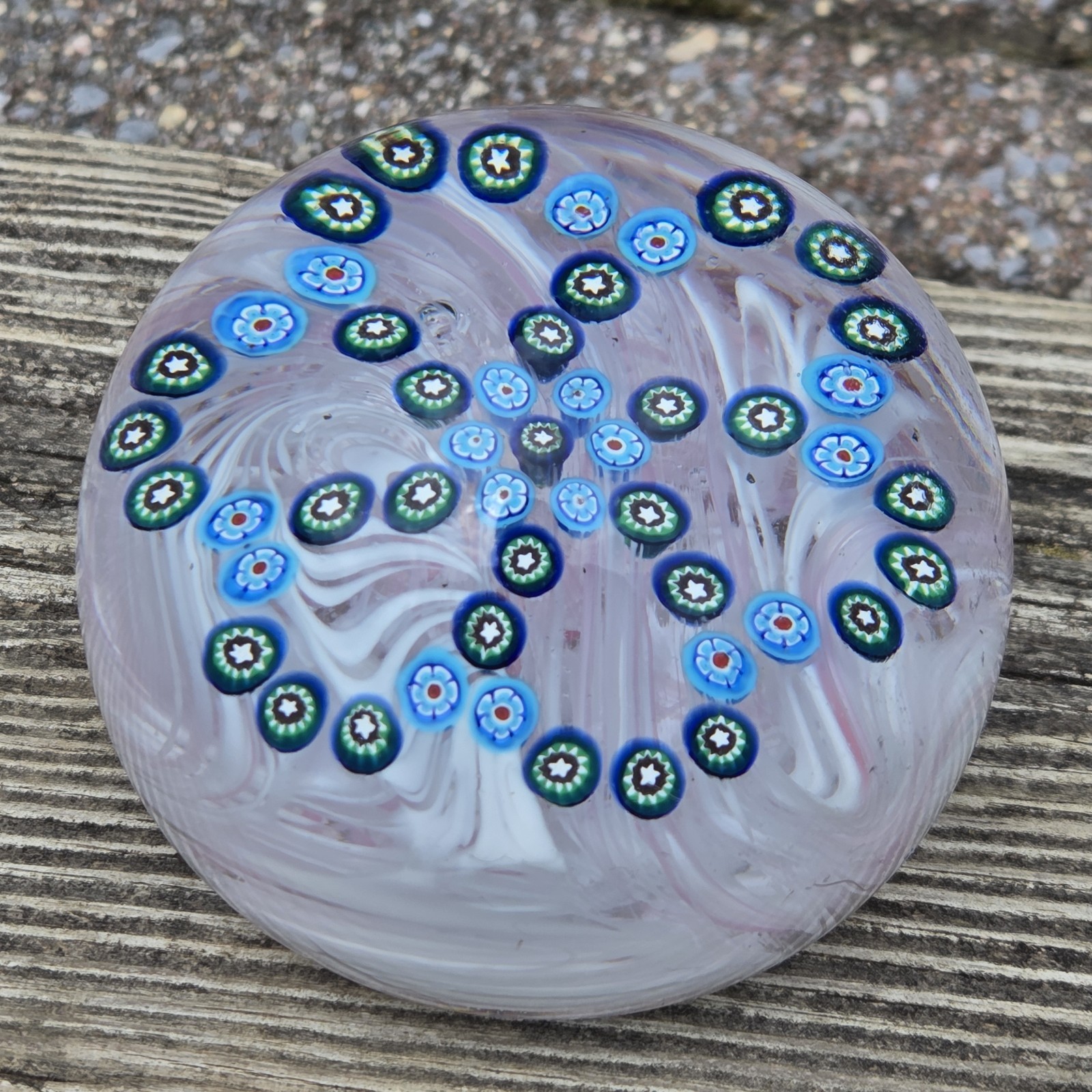 Vtg Gentile Glass Paperweight Millefiori Stars Pink 3.3″ 1978 USA Commemorative