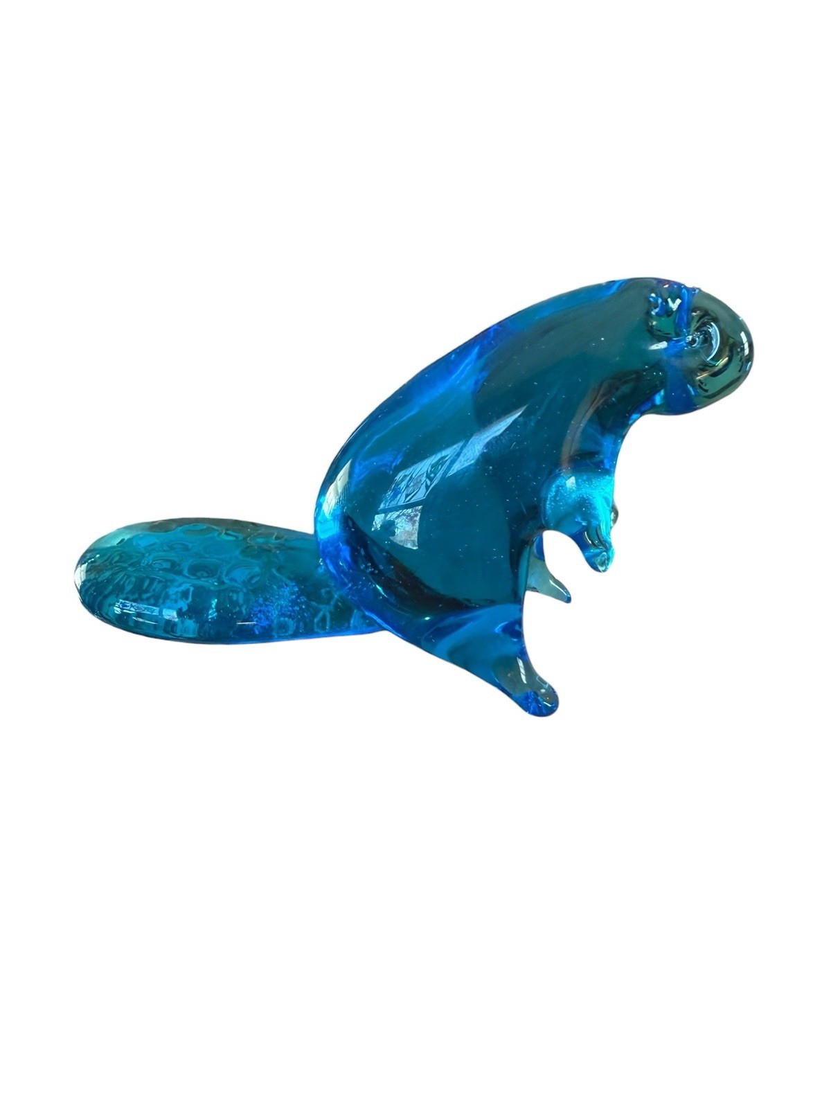 Hand Blown RARE Blue Art Glass Beaver Ozark Studios Paperweight Byron Hicks VTG