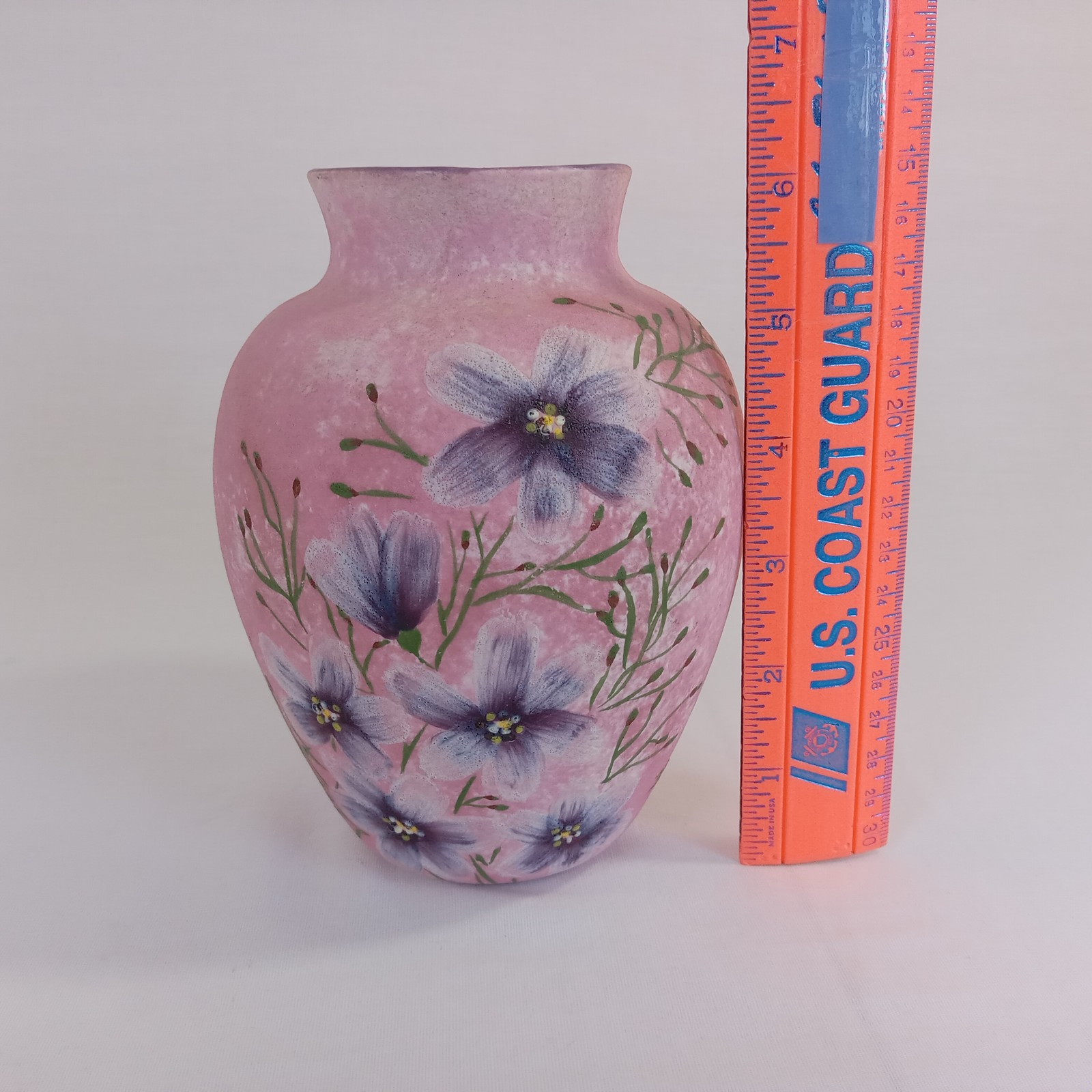 Vintage Hand-Painted Pink Purple Floral Art Pottery Vase Matte 6.25″ SIGNED