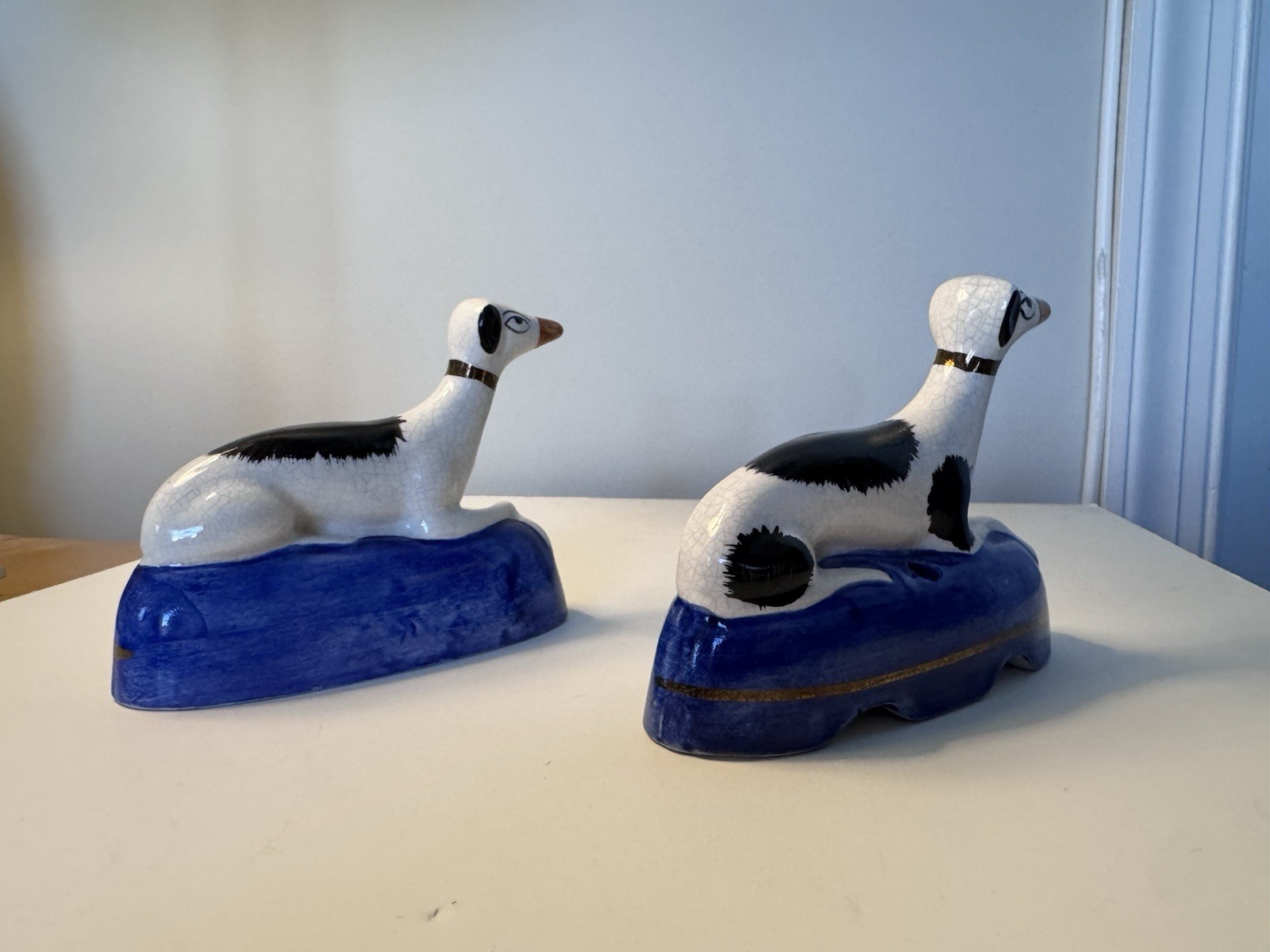 Staffordshire Whippet Greyhounds Dog Inkwell Figurines Set Made in England