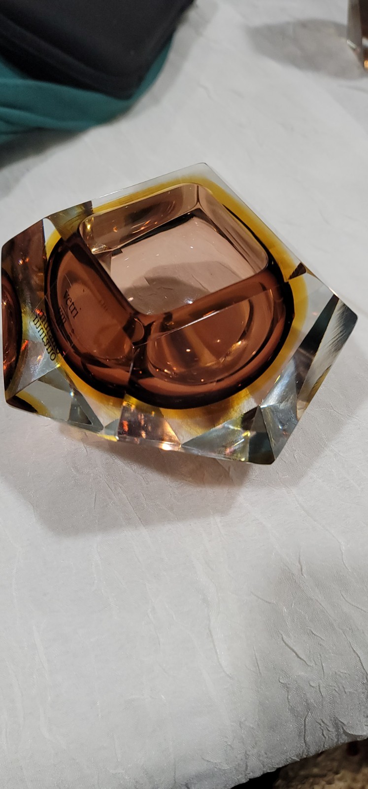 Vintage Murano Faceted Sommerso Ashtray Amber Clear – Seguso Flavio Poli Style –