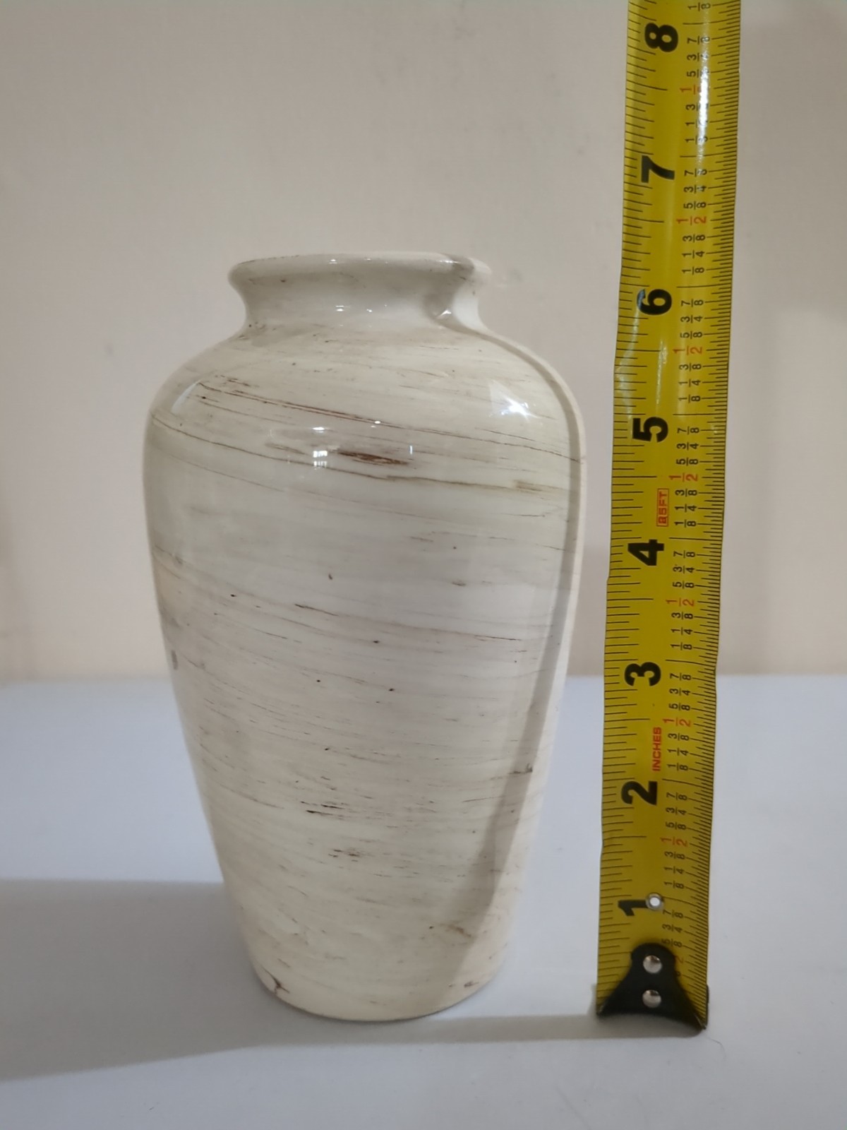 Flavia Vase Ivory with Brown Swirls Montelupo Italy 6.75 Inches