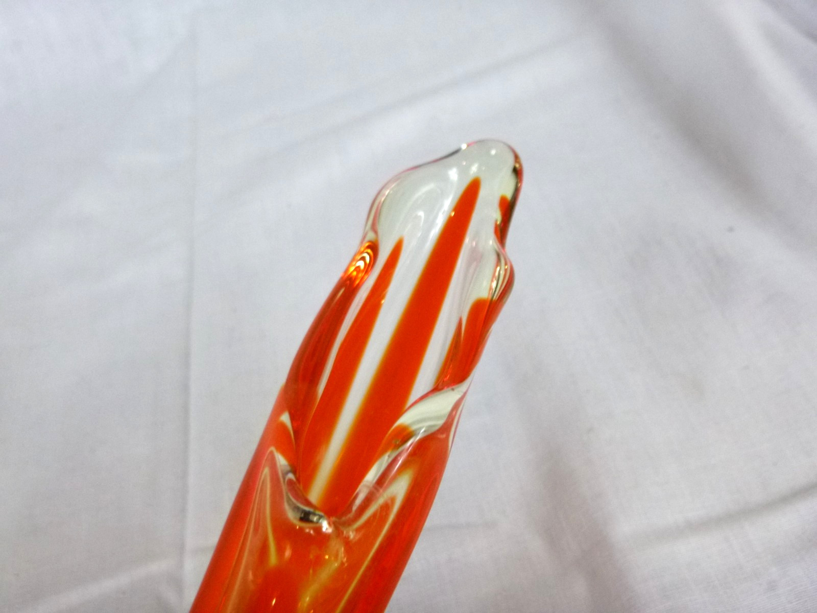 Vtg Mid Century Viking Glass 6 Panel Swung Vase 14.25″ Persimmon Orange