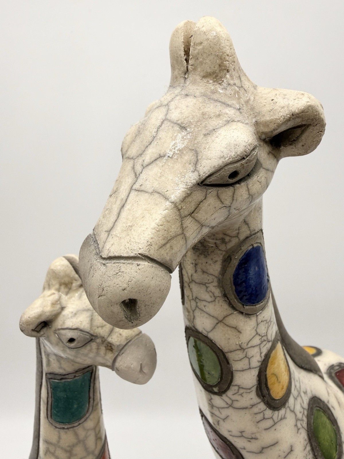 Two Raku Pottery Giraffes 12″ + 9.25″ Sculptures Figurines Made in South Africa