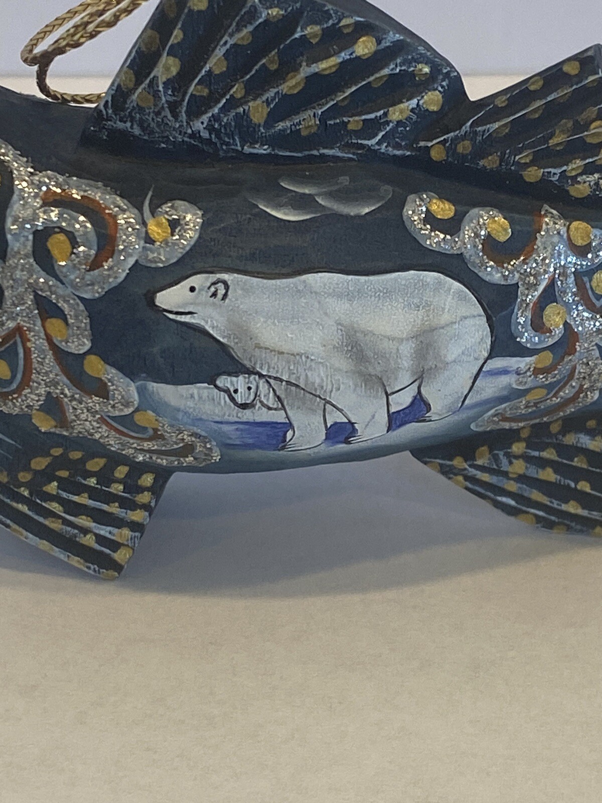 G DeBrekht Fish Ornament Signed Artistic Studios Hand Painted With Polar Bears