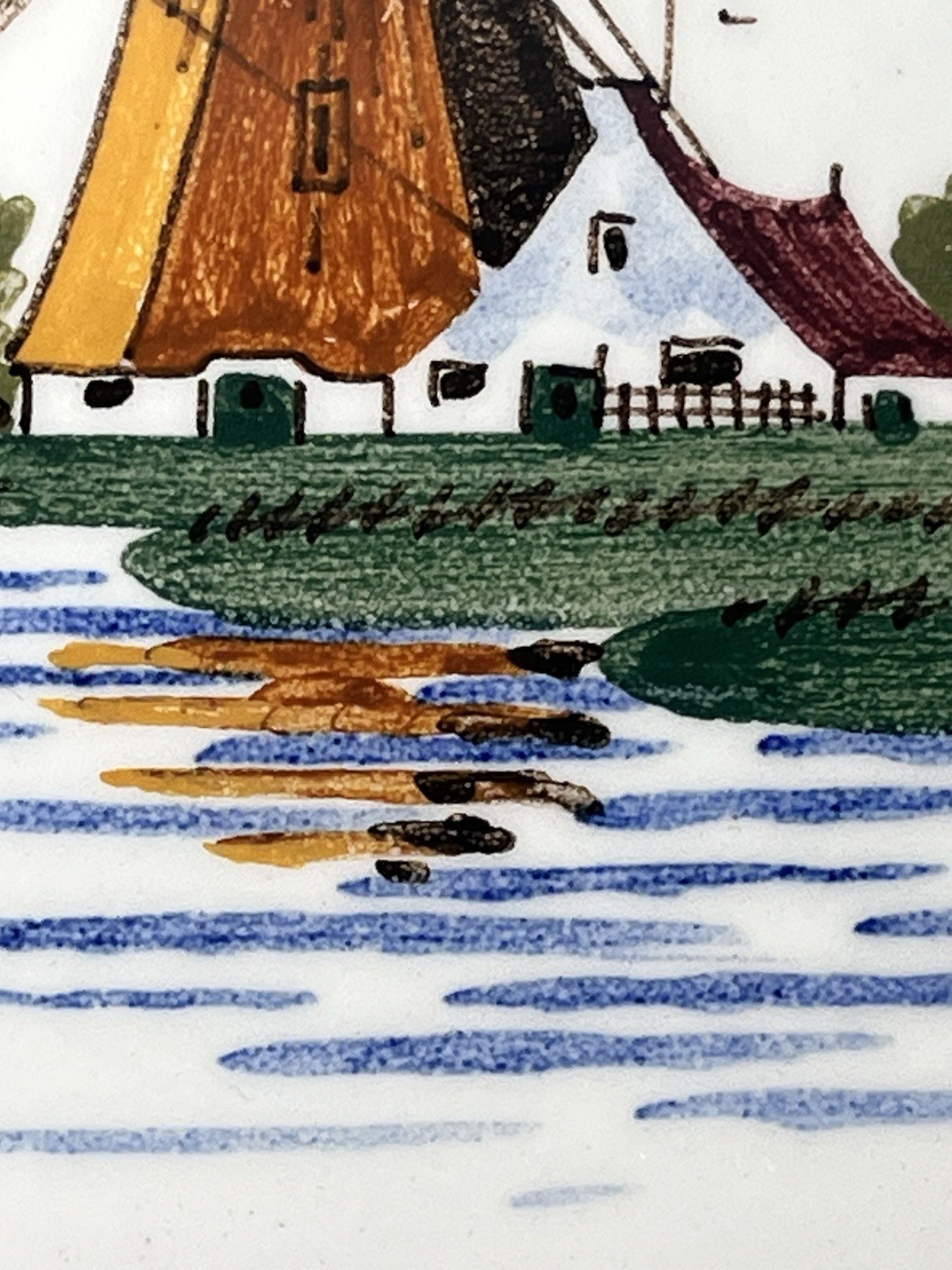 Vintage De Delftse Pauw D.P. Delft Tile Hand Painted Windmill Scene 4.25” NICE!