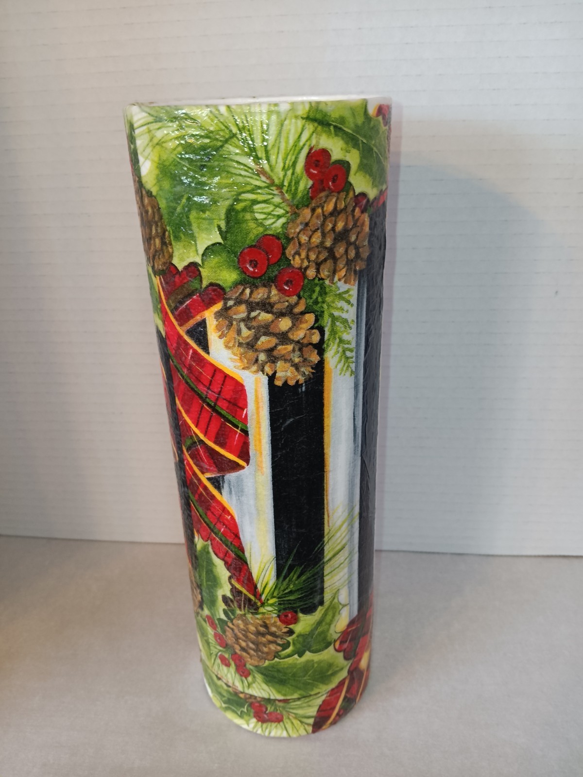 FITS WITH MACKENZIE -CHILD’S CHRISTMAS GLASS 10 1/2 ” VASE, MADE BY ME