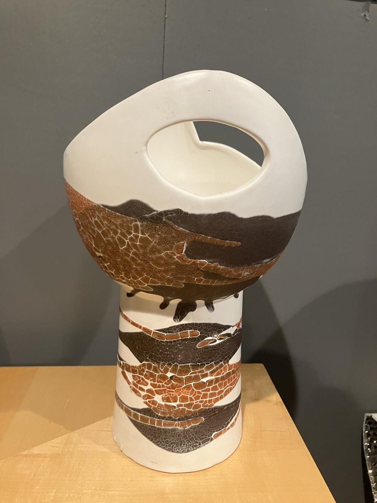 Haeger Art Pottery Vase Earth Wrap Orange and Brown Cream 12″ MCM Style As Is*