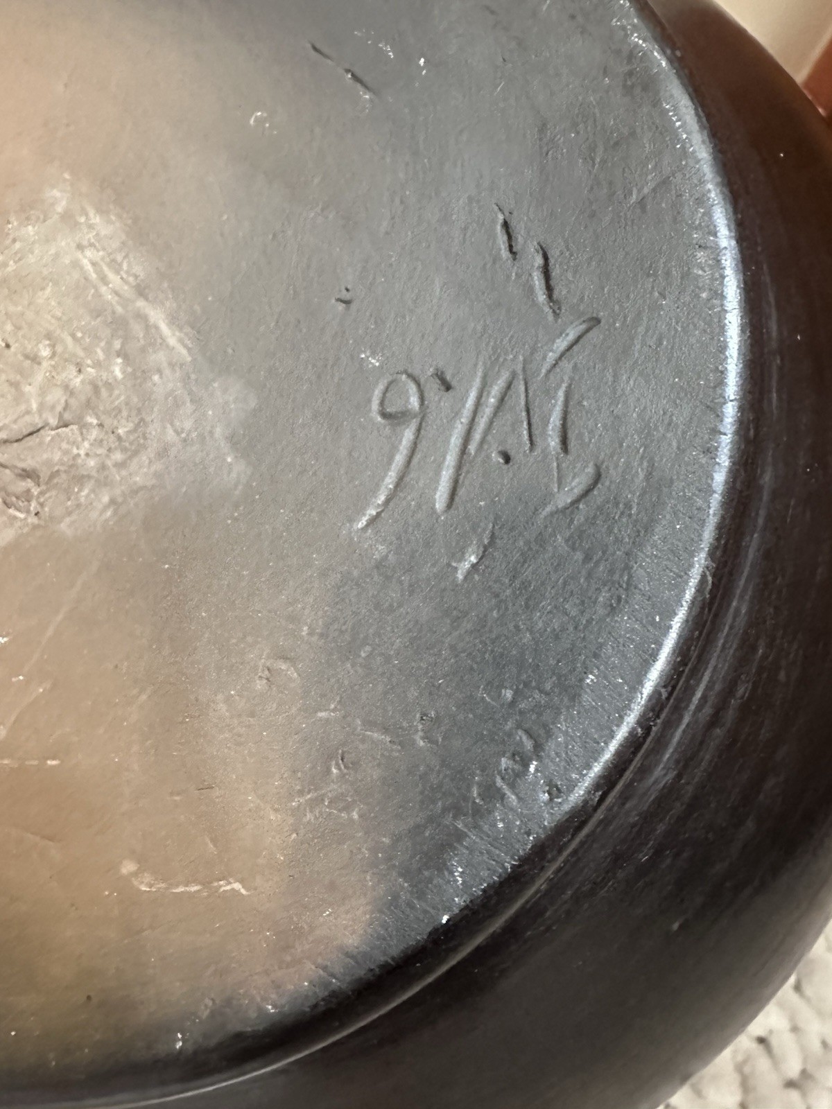 Vintage Romanian Marginea Black Pottery Bowl Hand Carved Floral Folk Art Signed