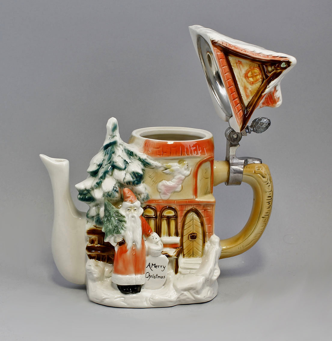 9941188-d Ens Tea Pot Winter Cottage Christmas 4 5/16×7 7/8×7 7/8in