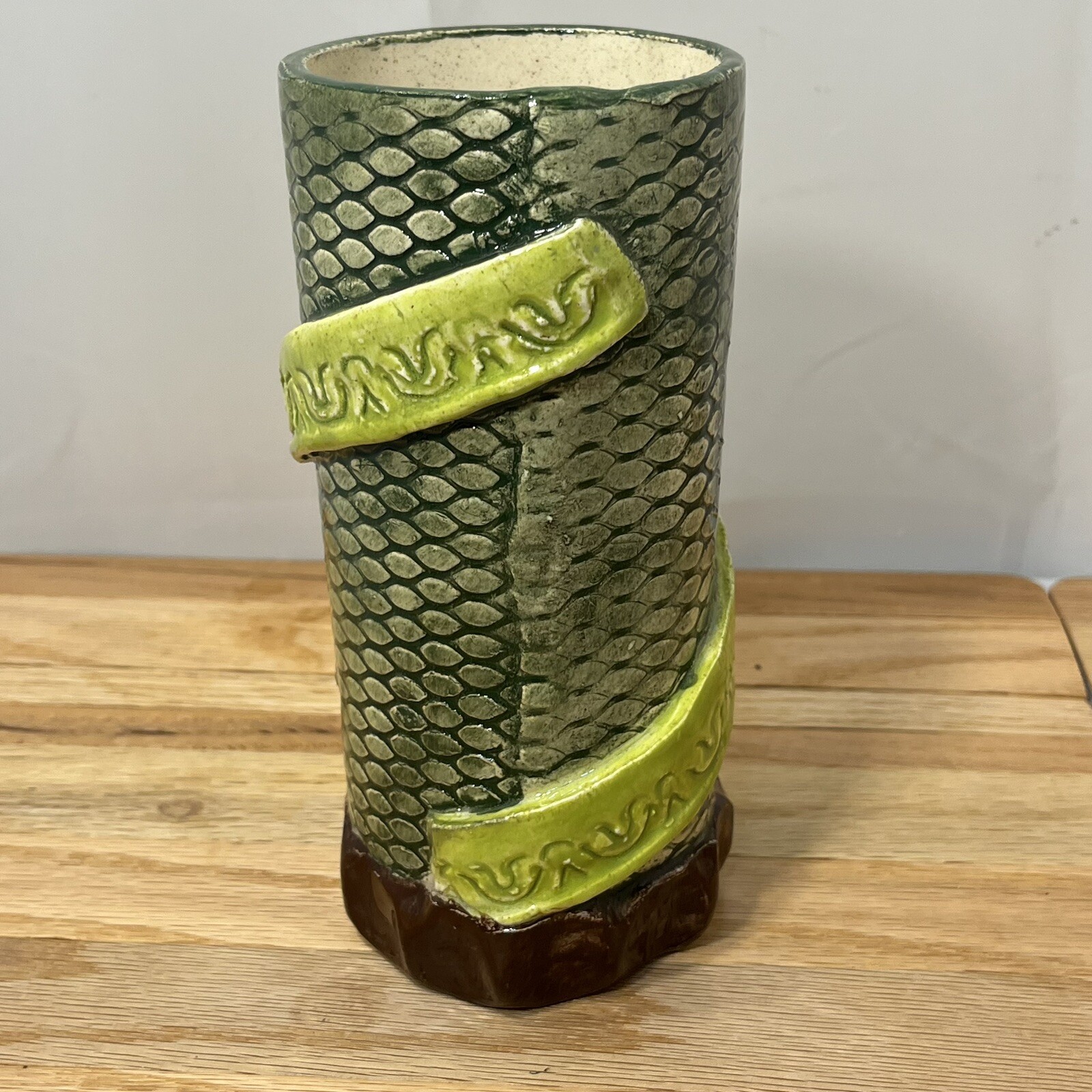 Ugly Handmade Art Pottery Vase Mug Dragon Snake Lizard Scales Signed Nina