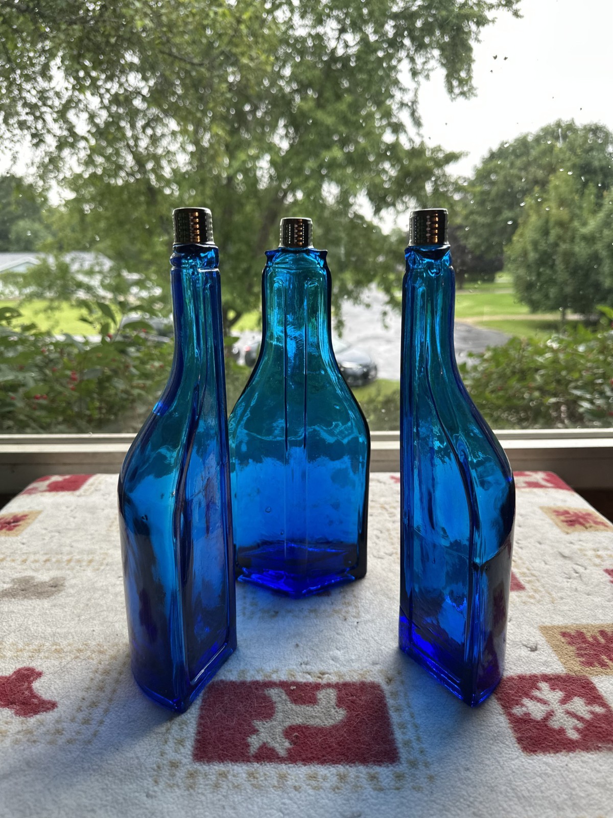 Unique Tri-Section Cobalt Blue Glass Bottle