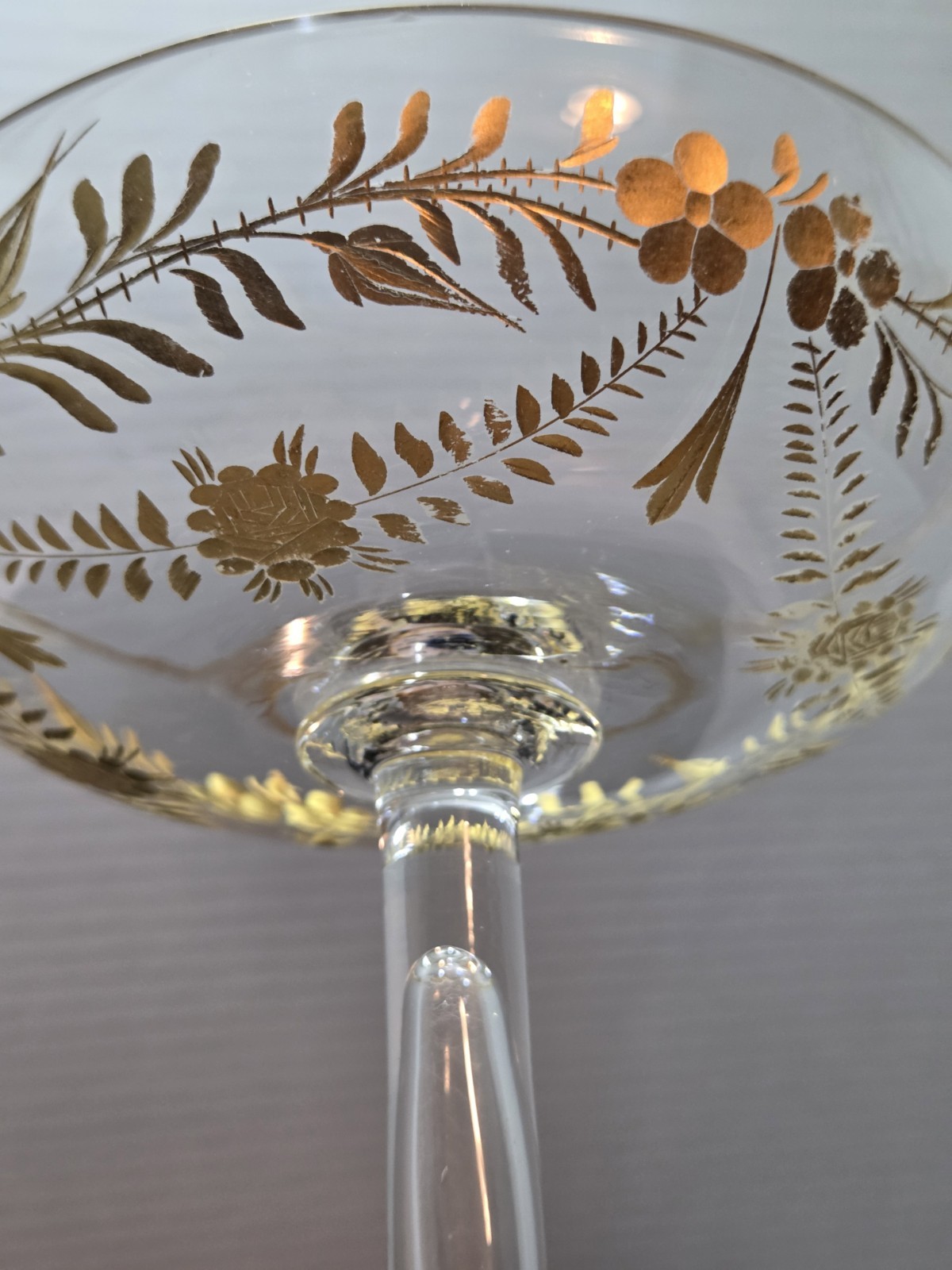 Antique Moser Tazza/ Compote Large Cut Crystal with Gold Gilt Intaglio Style 8″