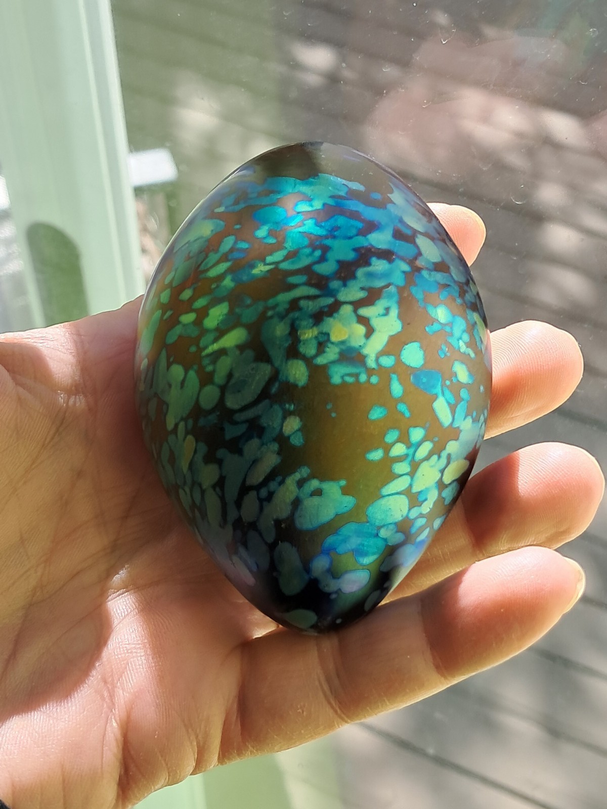 Vintage John Cook Glass Paperweight Signed 1991 Egg Shape Iridescent 3.25 inch H