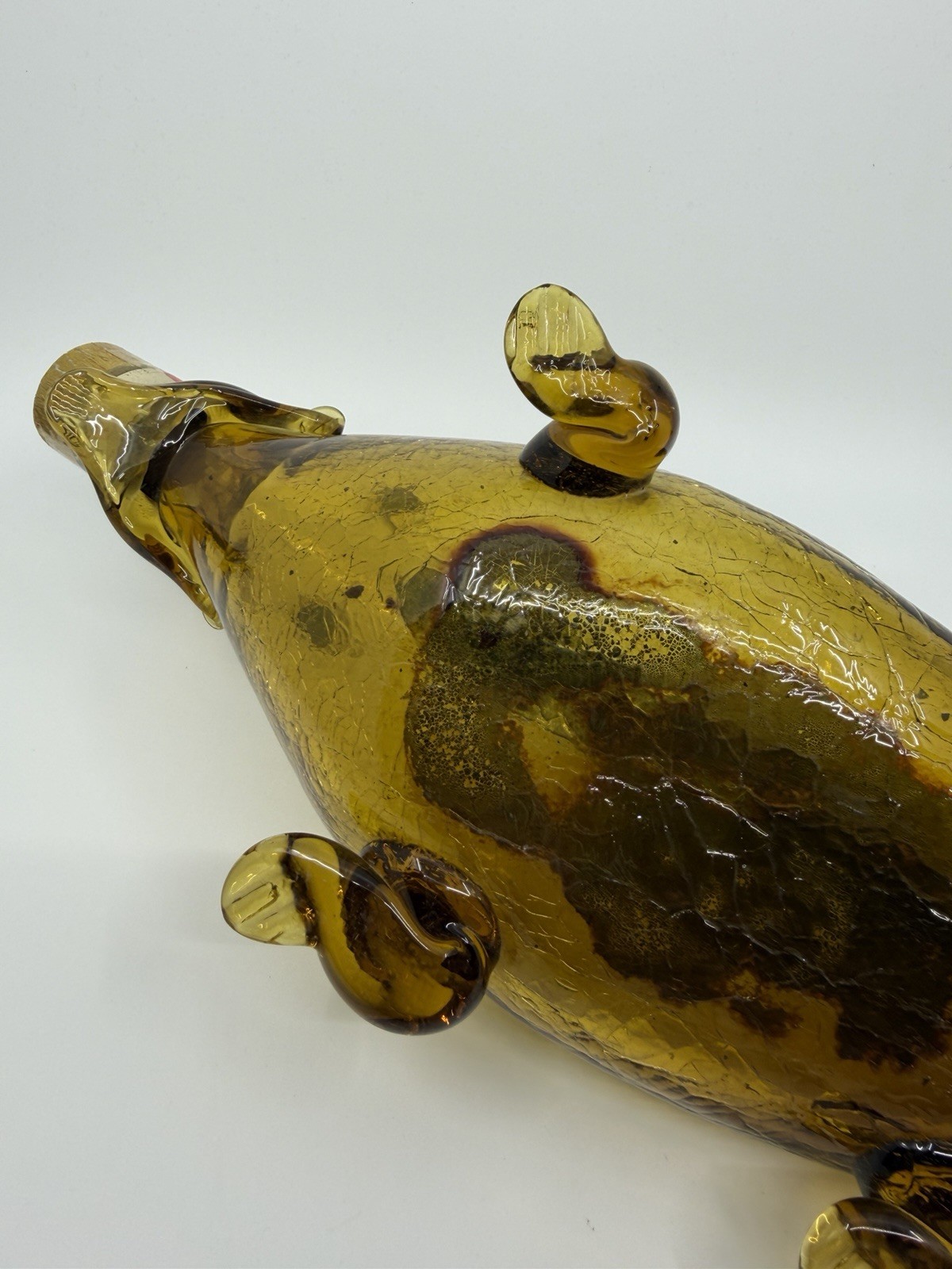 Vtg Orvieto Italy Hand Blown Crackle Glass Alligator Bottle W Org Cork
