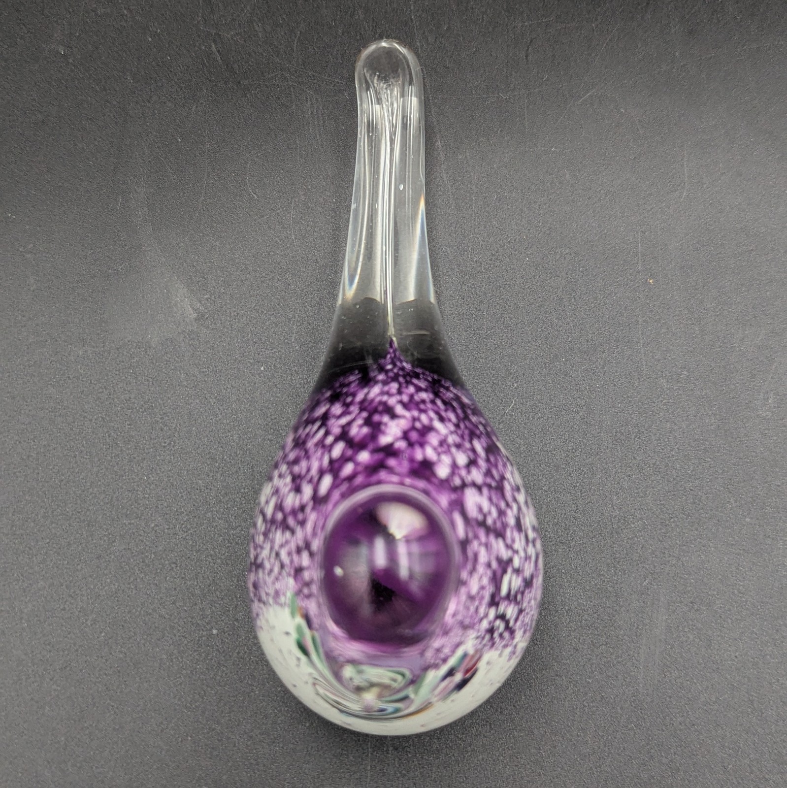 Art Glass Hand Blown Signed Bird Figure JP 94 Purple White Swirl Paperweight
