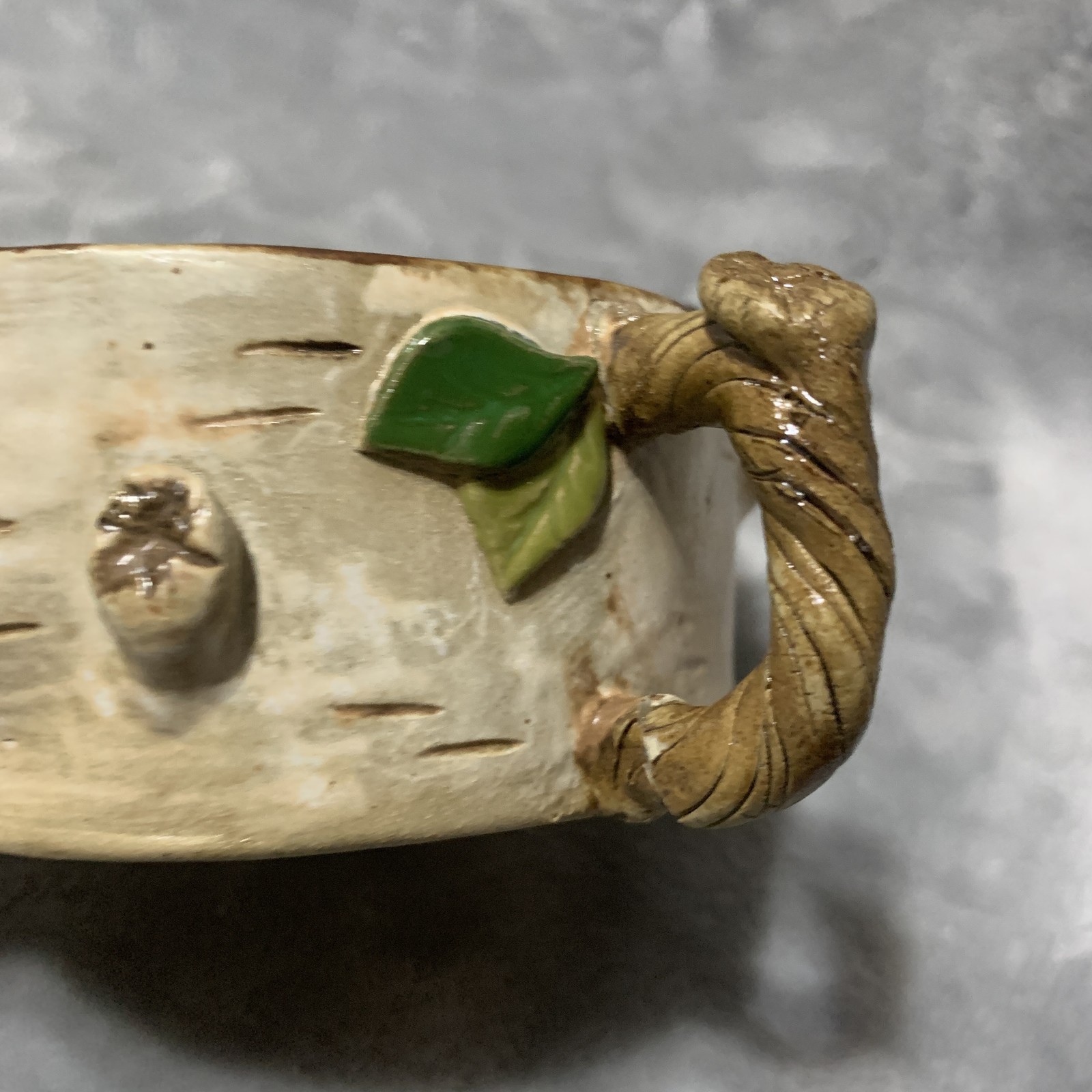 Unique Birch Bark Tree Stump Ceramic Vase Planter Mug Ladybug Handle Decorative