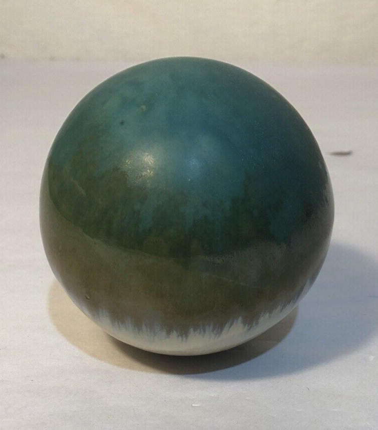 Modern Rustic Ocean Green Pottery Round Sphere Orb 4”