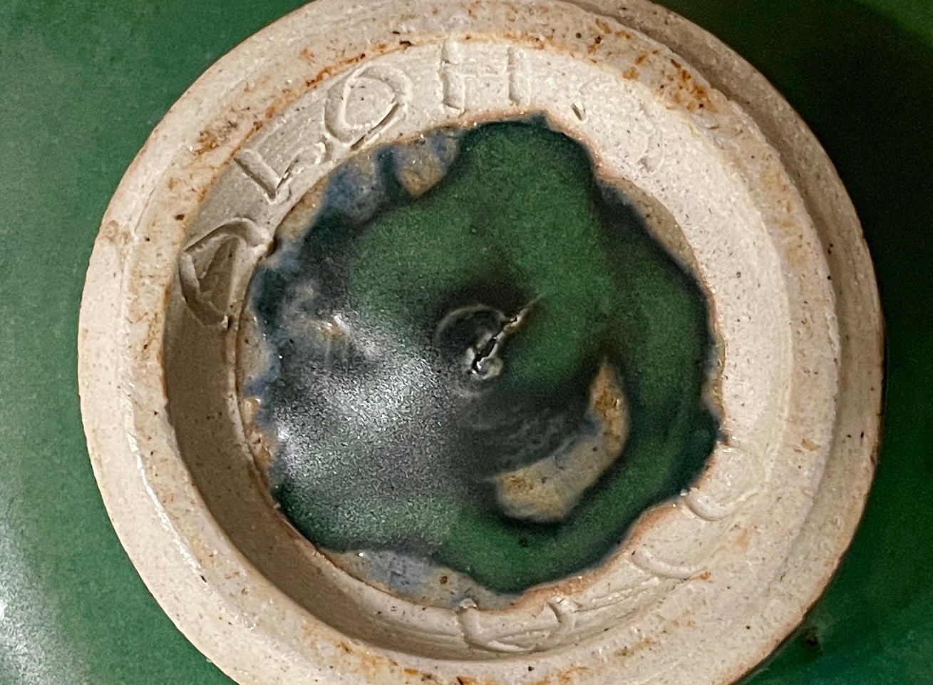 MCM Studio Art Matte Green Ceramic Pedestal Ikebana Bowl | Signed Aloha | 8″D