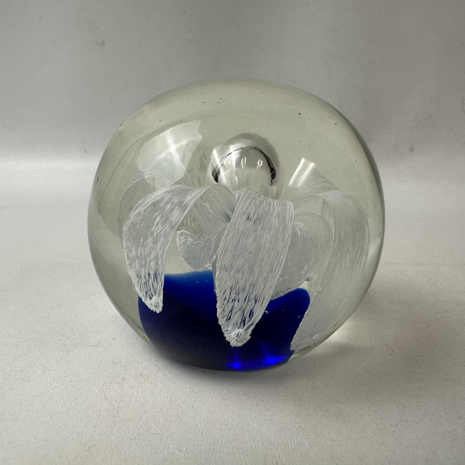 Beautiful Art Glass Paperweight Pen Holder Purple White Clear Controlled