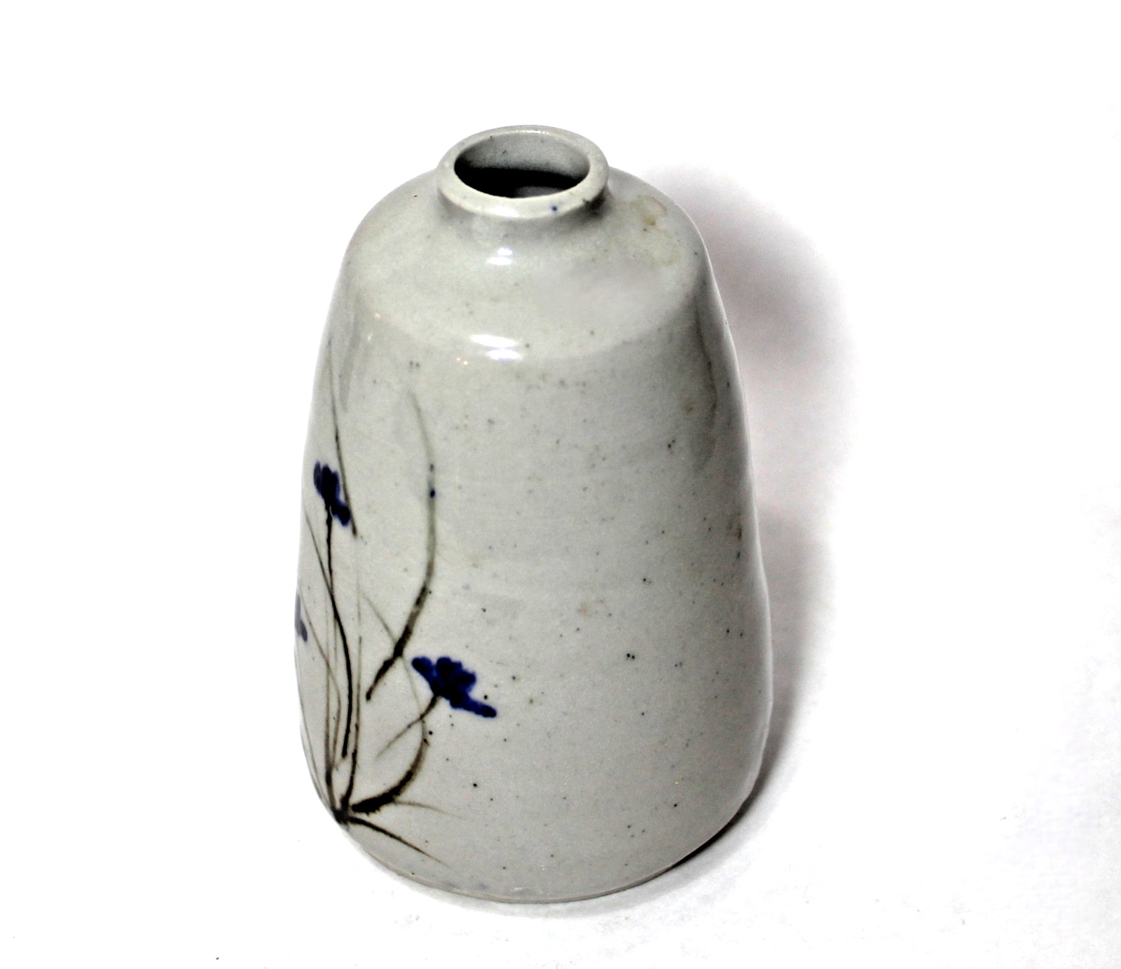 Artist Signed Pottery Vase Weed Pot Speckled Grey Hand Painted Wild Flowers