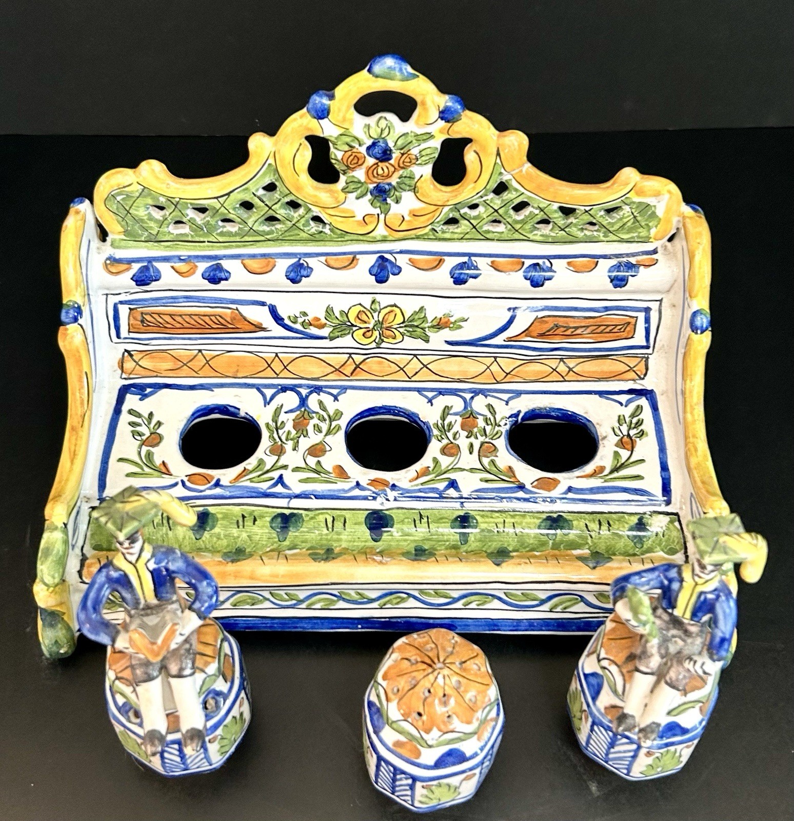 Spanish Manises Faience Figural Inkwell Set Renaissance Inkstand José Gimeno