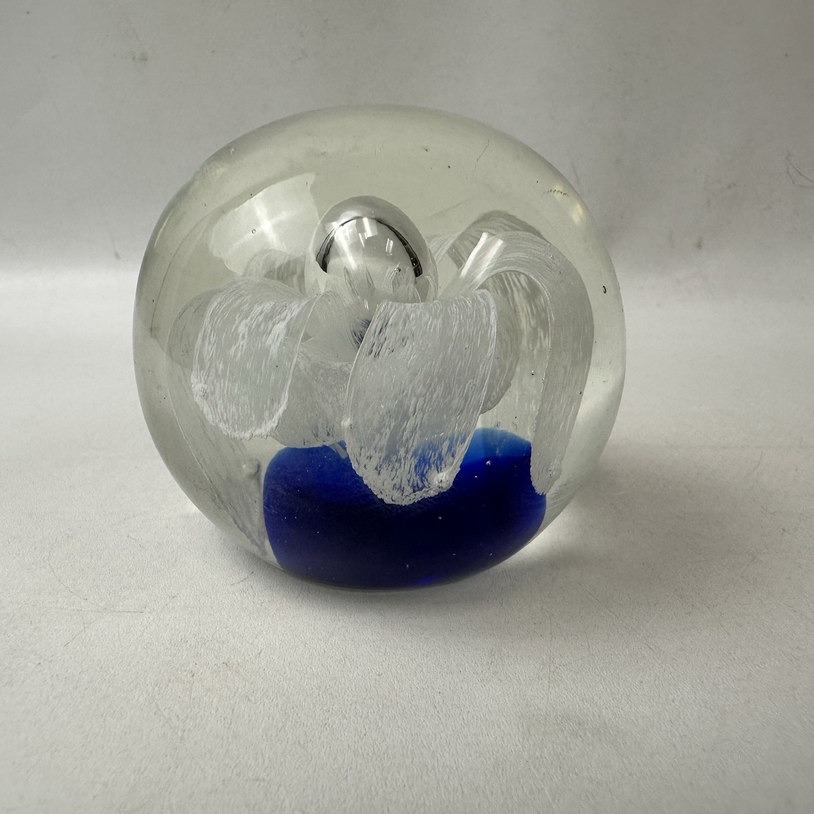 Beautiful Art Glass Paperweight Pen Holder Purple White Clear Controlled