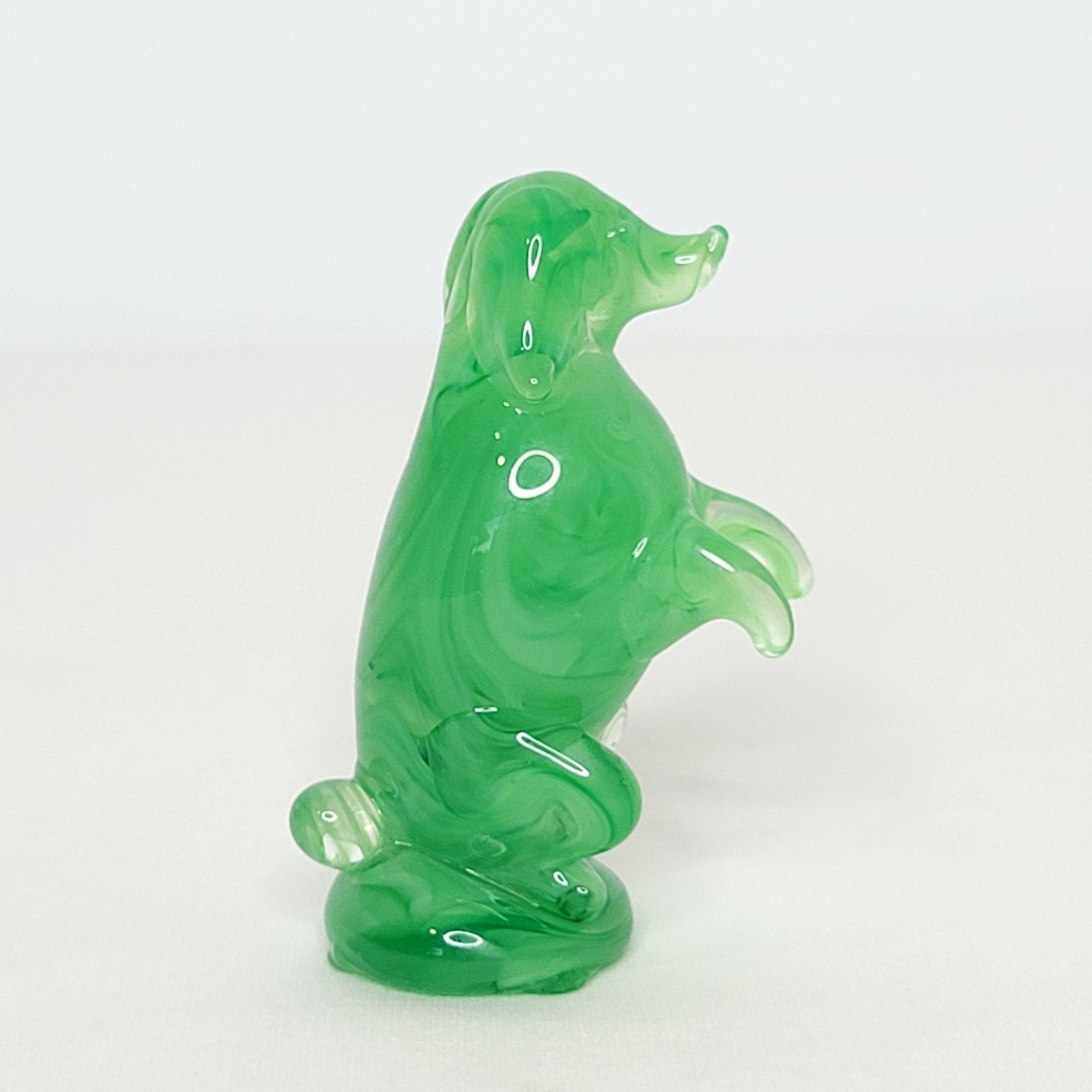 Vintage Green Swirl Blown Glass Dog Puppy Figurine