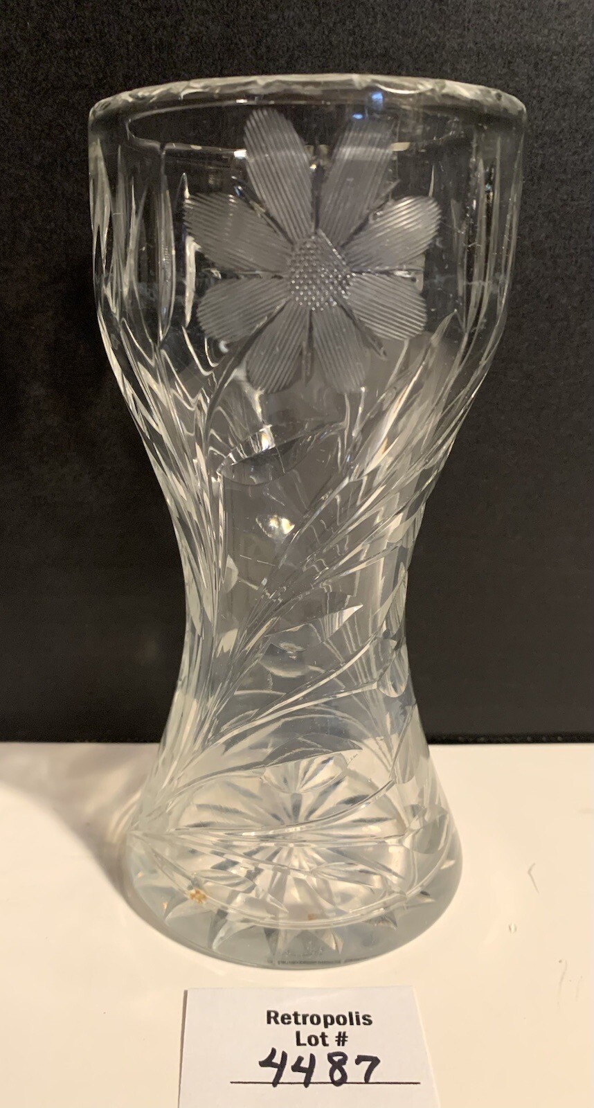 Antique American Brilliant Cut Glass Daisy Corset Hourglass Vase 6″