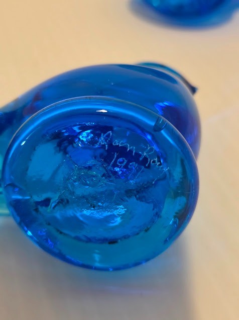 Vintage Double & Pair of Single Signed & Dated Hand-Blown Bluebirds of Happiness